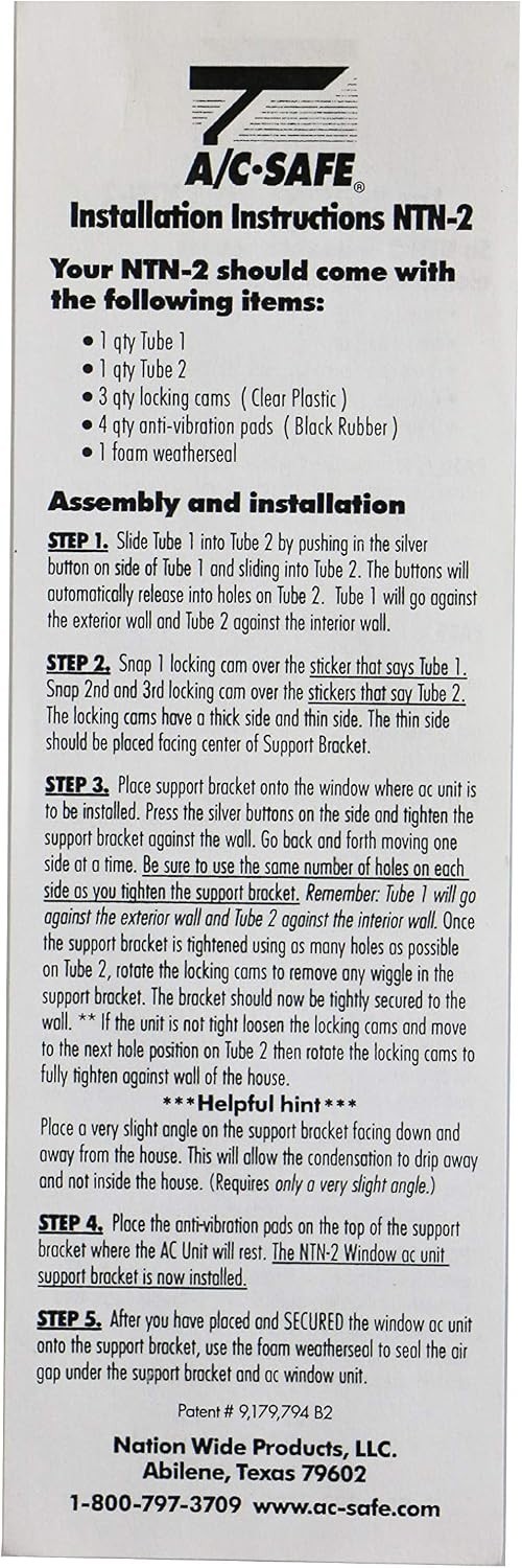 A/C Tubular No Tool Support Bracket for Window Air Conditioners Up to 100 Lbs