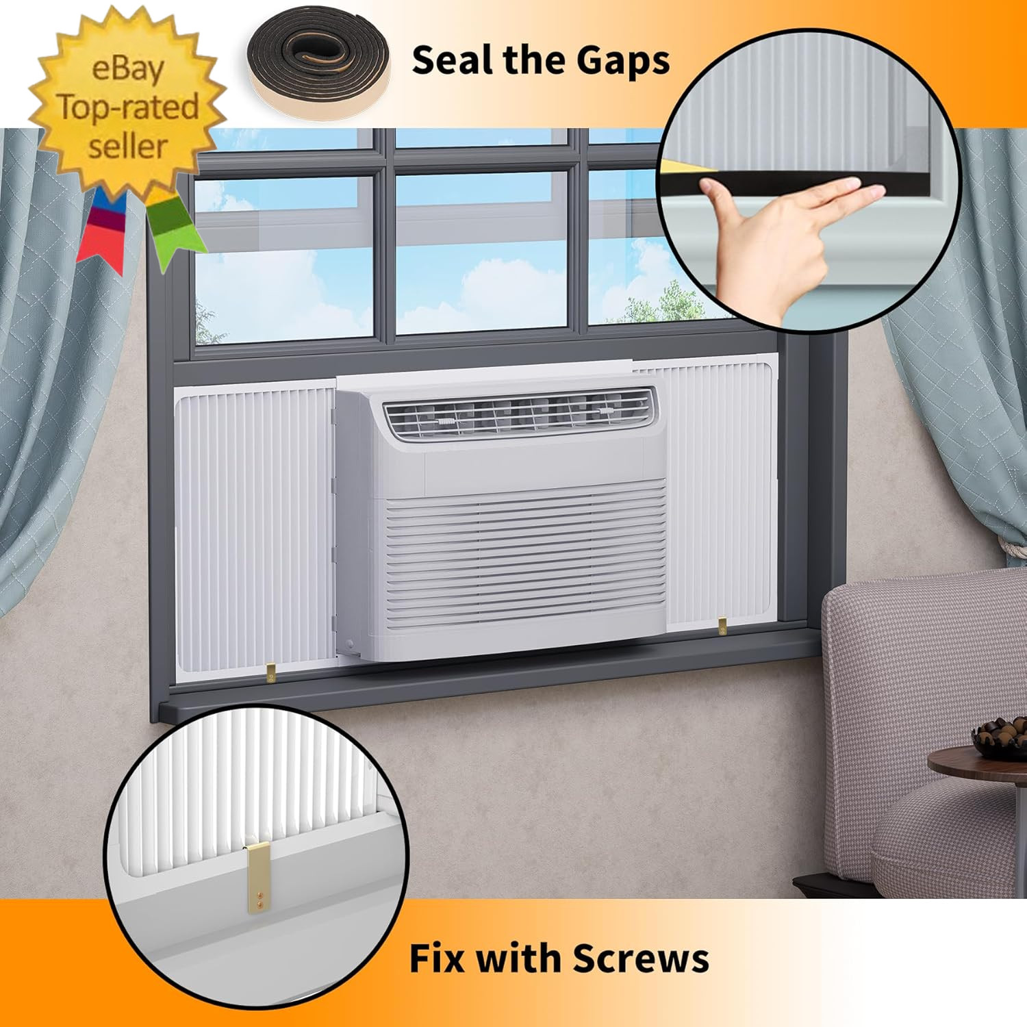 Adjustable Window Air Conditioner Side Panels and Frame Set,Extra Wide Window AC