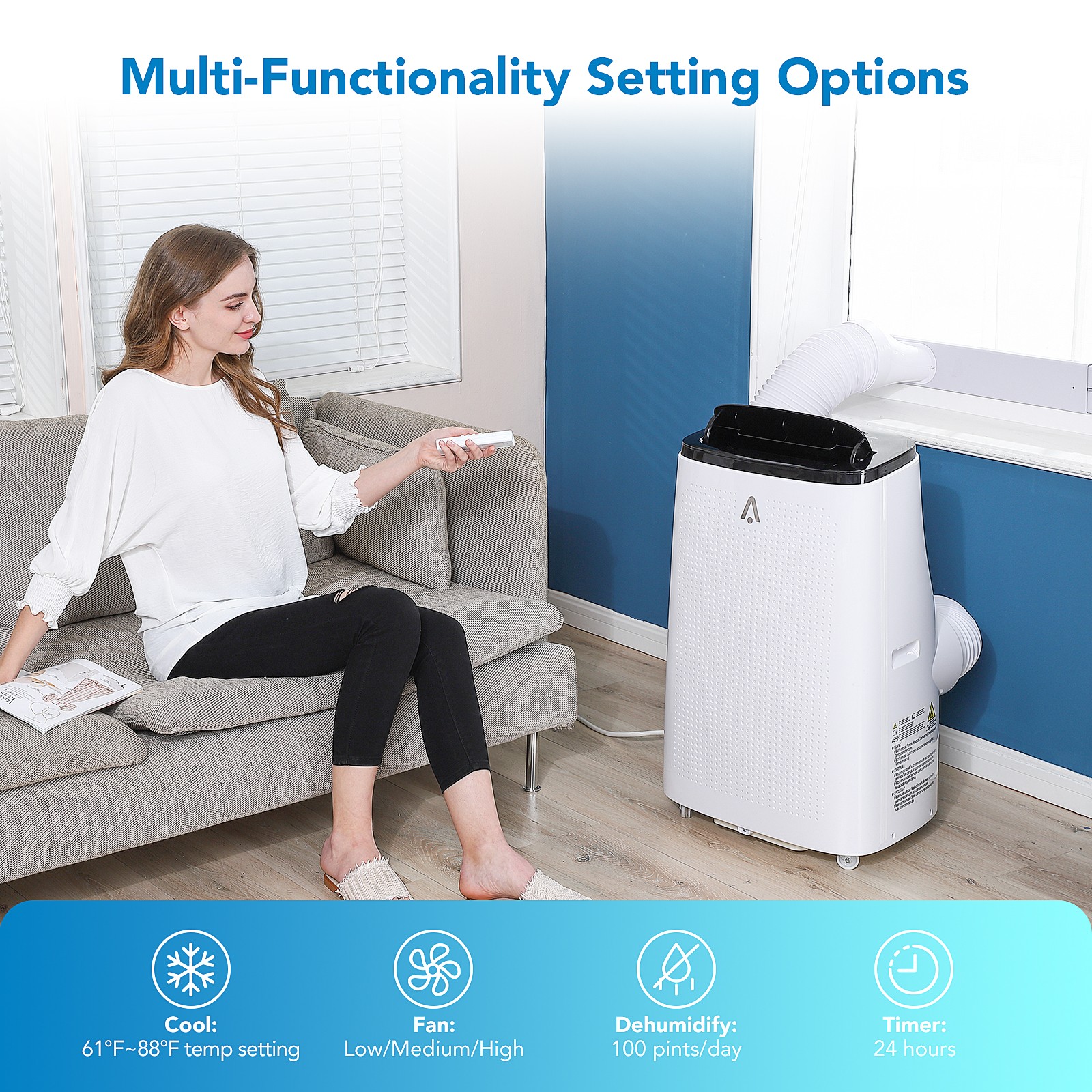 15,000 BTU Portable Air Conditioner w/Remote Control 3-in-1 AC Quiet 850 sq.ft