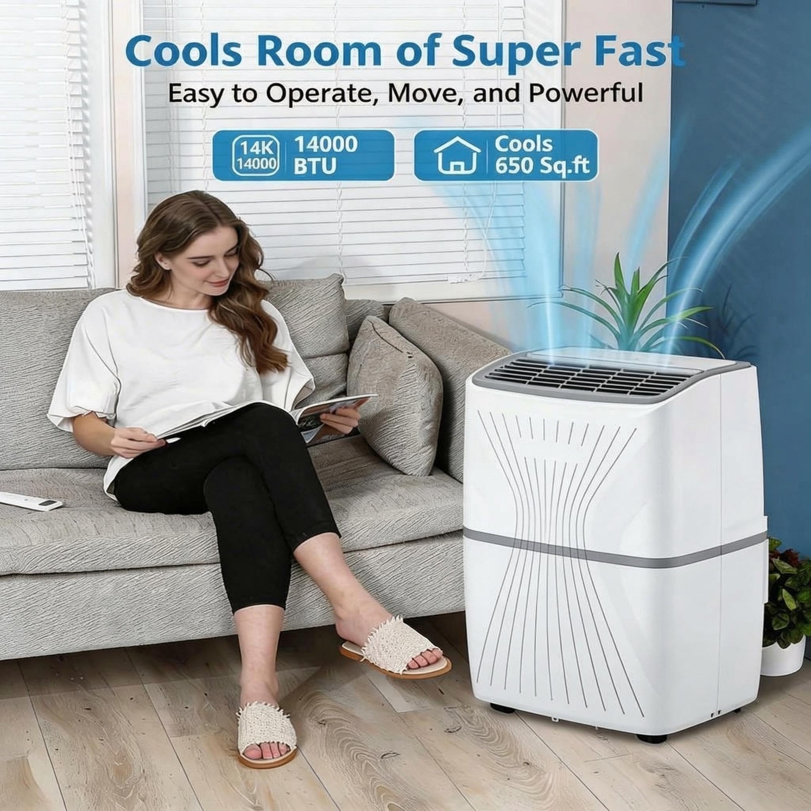 Portable AC Unit 14K BTU Air Conditioner Cool Fan Dry Remote Covers 650 Sq Ft