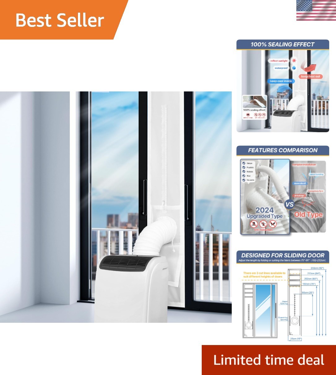 Effective Dual Hose AC Vent Kit – 100% Sealing Sliding Door Seal 10×91 Inch