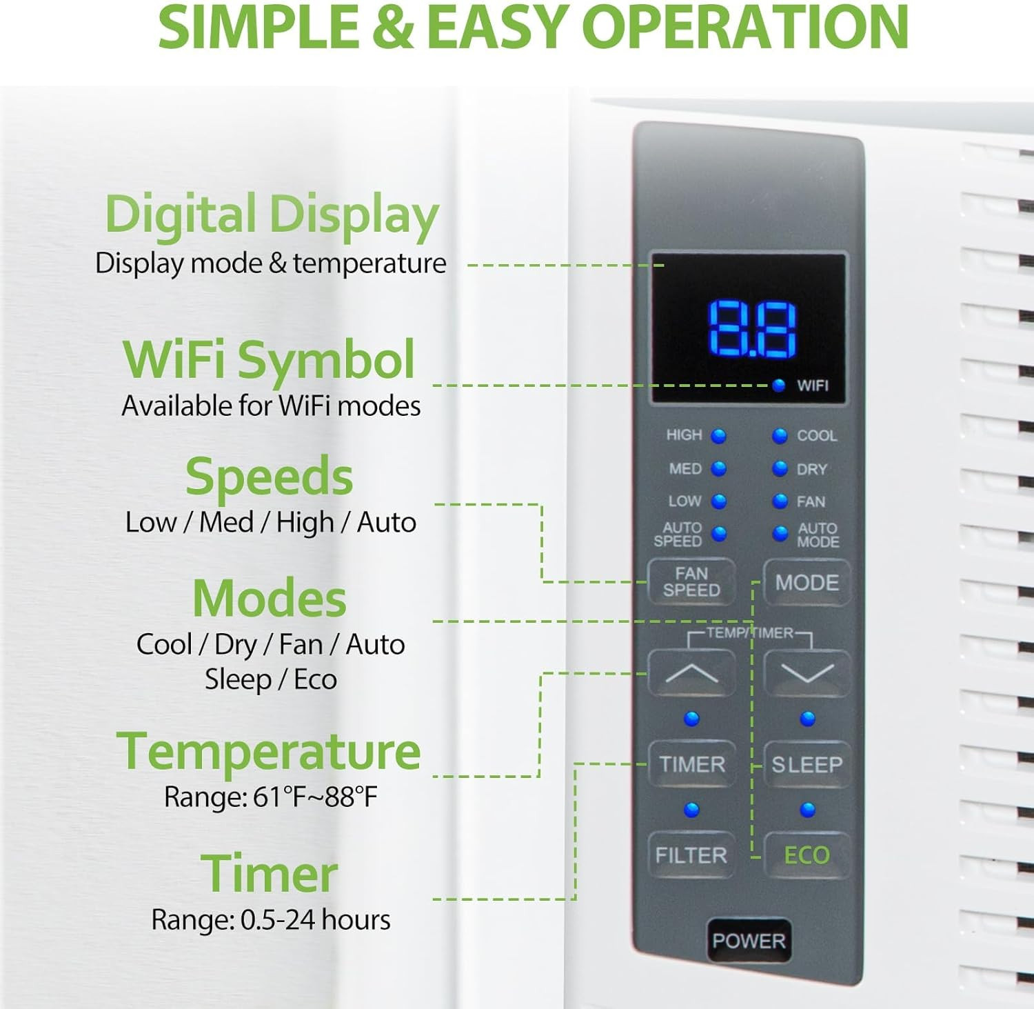 Wifi Enabled ,000 BTU Window Air Conditioner, Smart Window AC Unit with Remote,