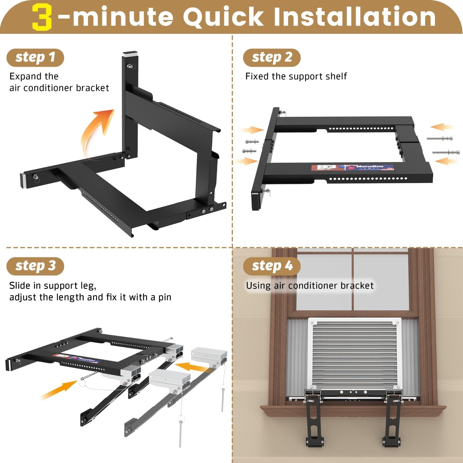 Adjustable Window AC Bracket – No Drill Installation, Extra Large Range, 300 lbs