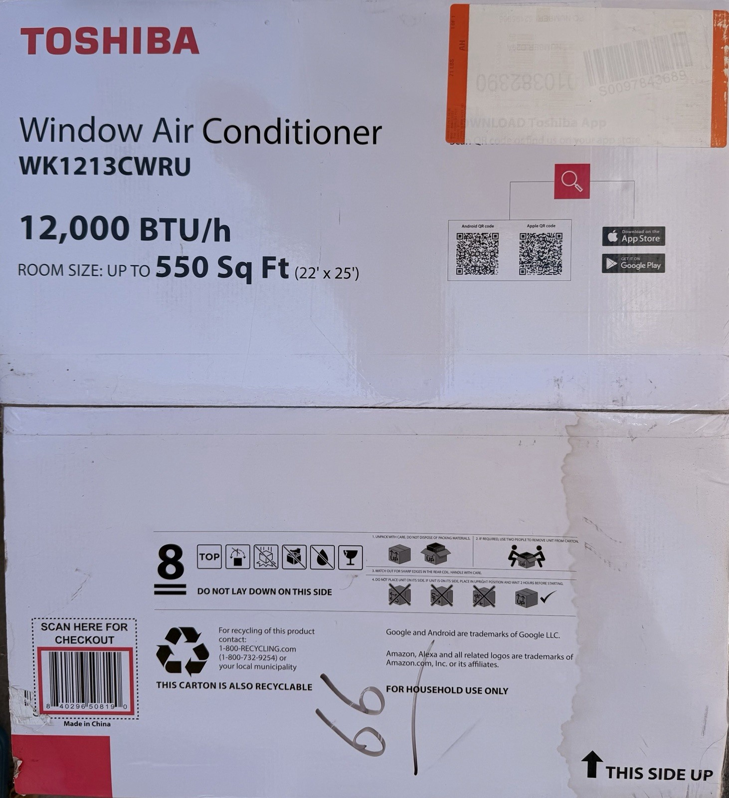 Toshiba WK1213CWRU 12,000 BTU Window AC 115V Wi-Fi Alexa/Google White
