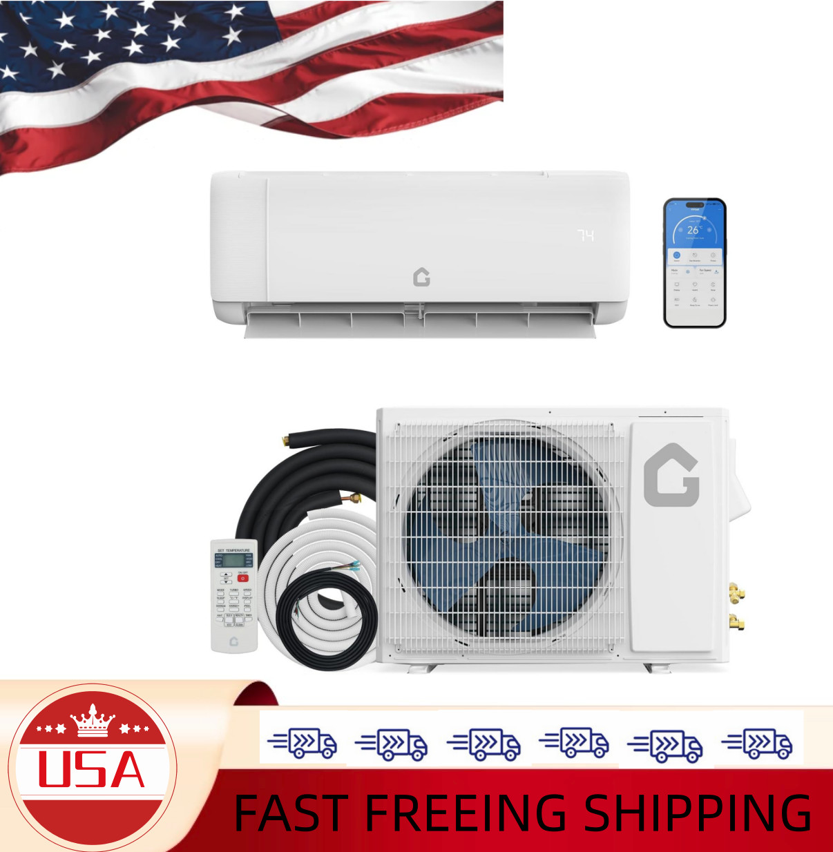 Garvee 18,000 BTU Mini Split Air Conditioner with Heat Pump, 19 SEER, 24 hours r