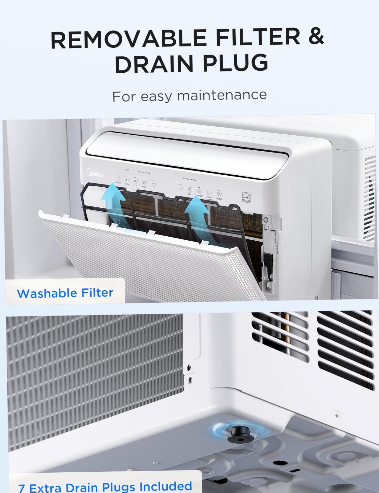 Midea 8,000 BTU U Shaped Smart Inverter Window Air Conditioner -Cools 350 Sq Ft.