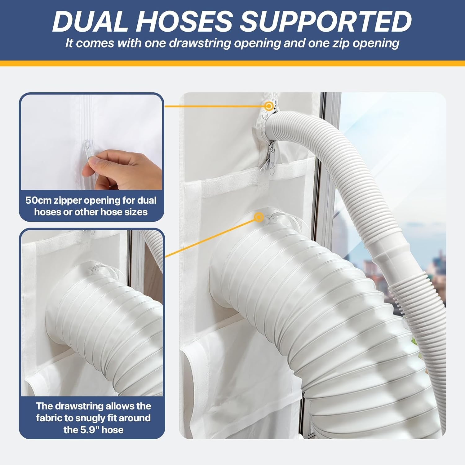 Effective Dual Hose AC Vent Kit – 100% Sealing Sliding Door Seal 10×91 Inch