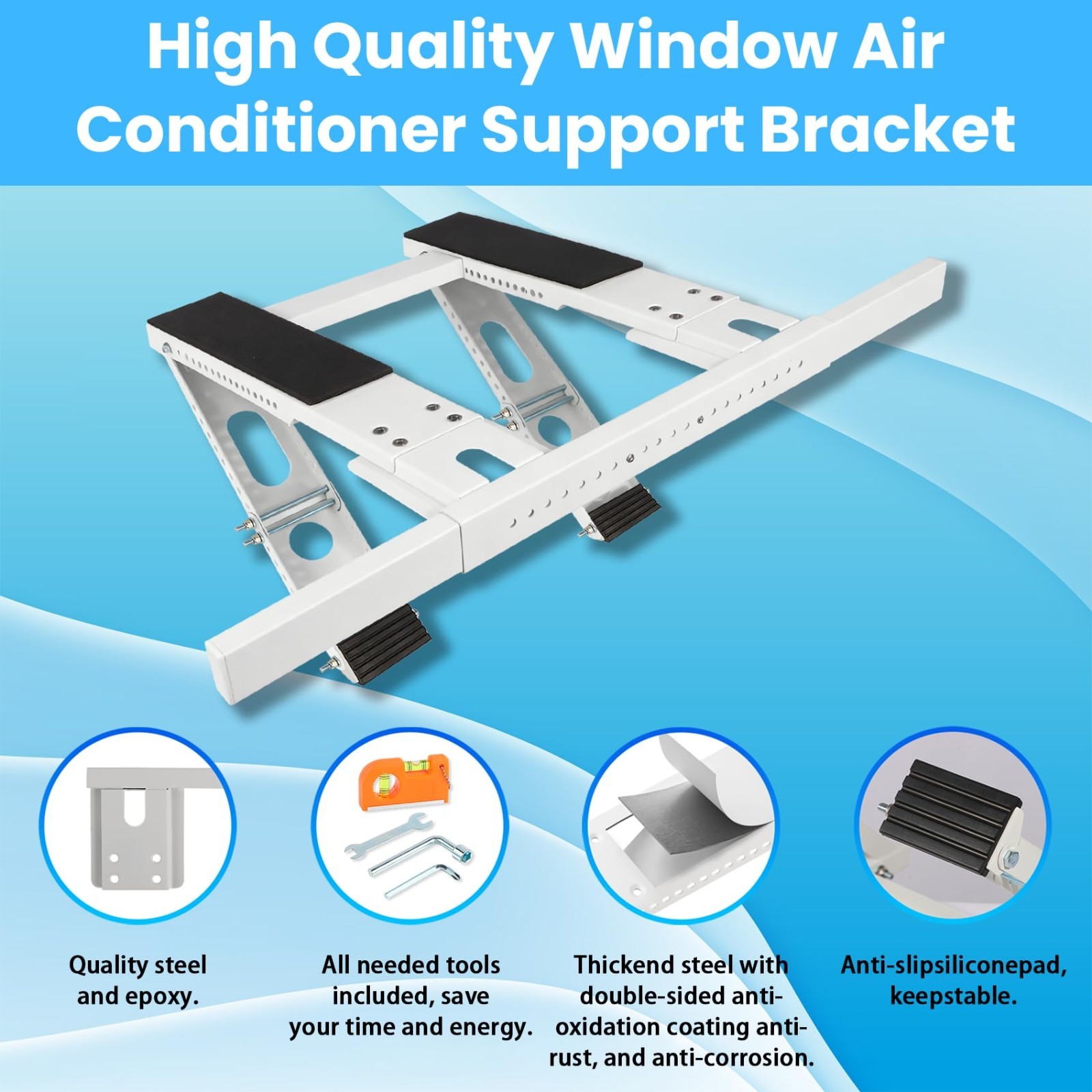 Heavy Duty No-Drill AC Bracket for Single/Double Hung Windows, 5,000-24,000 BTU,