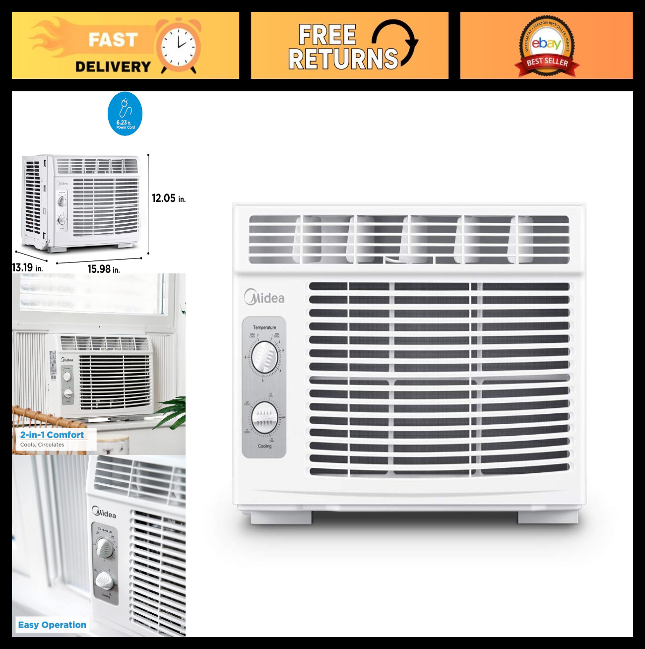 5,000 BTU Window Air Conditioner – Cools 150 Sq. Ft., Easy Controls, Reusable Fi