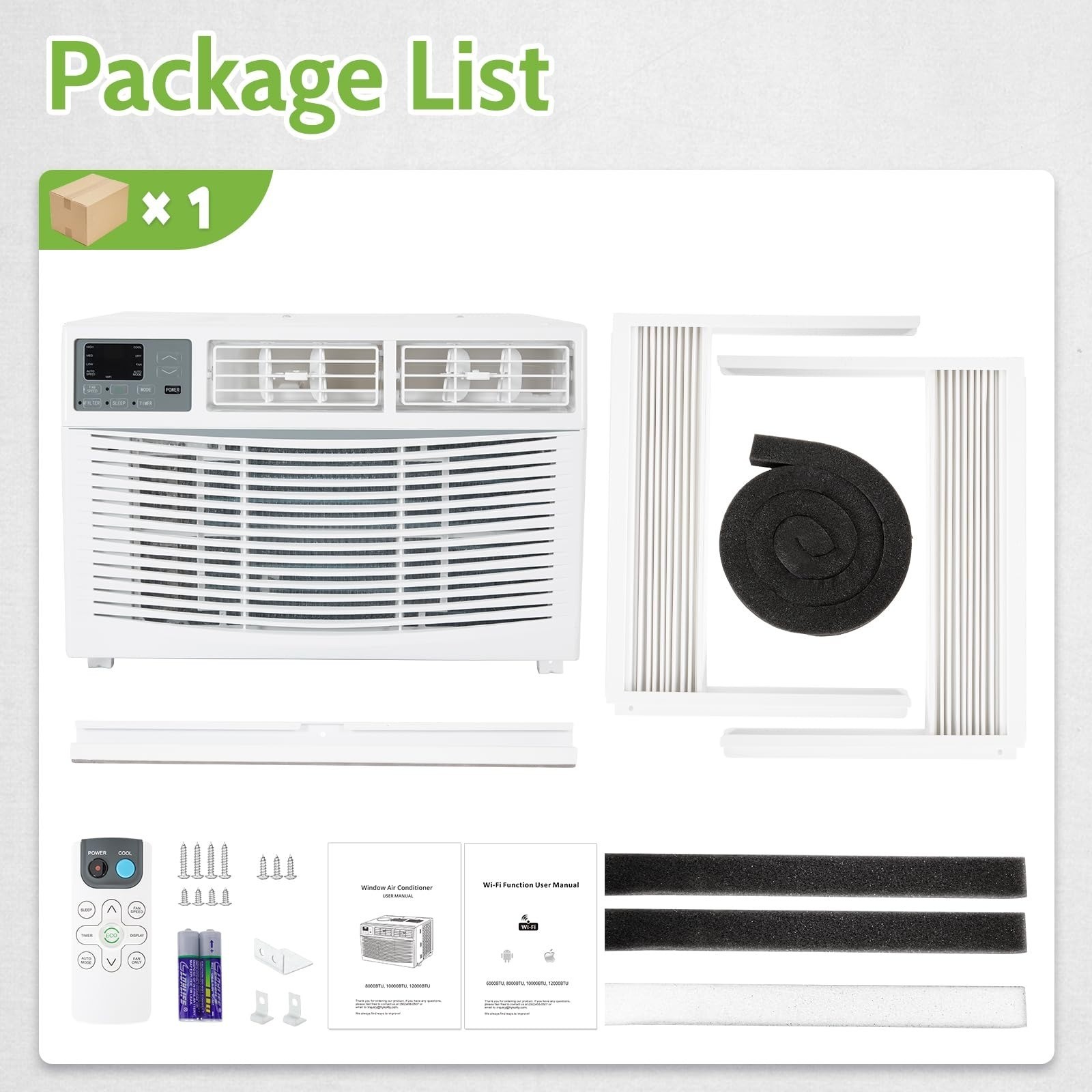 8000 BTU WiFi Window Air Conditioner with Remote Control, Energy Saving