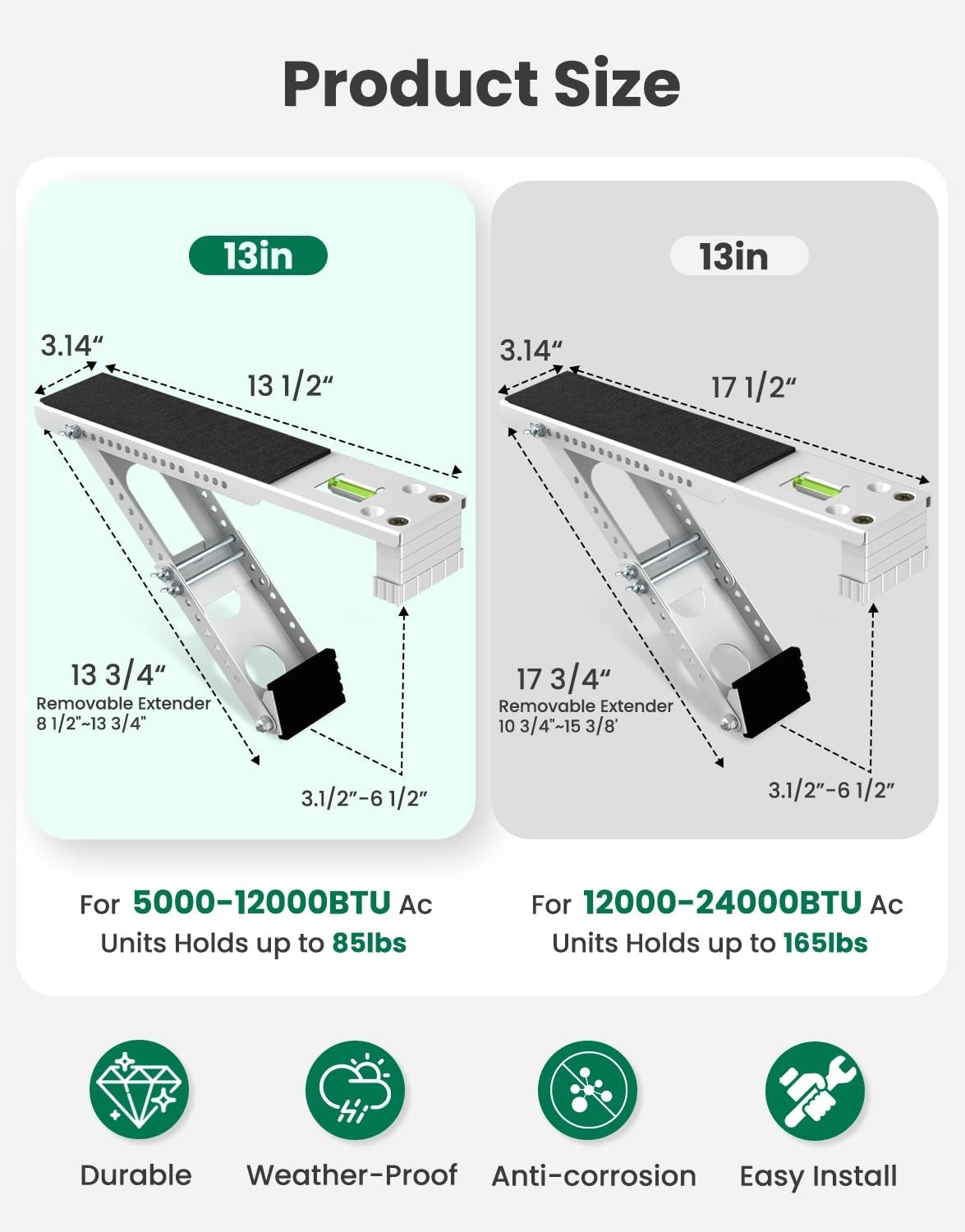 Adjustable Window Air Conditioner Support Bracket with Anti-Slip Mat & Level – 8