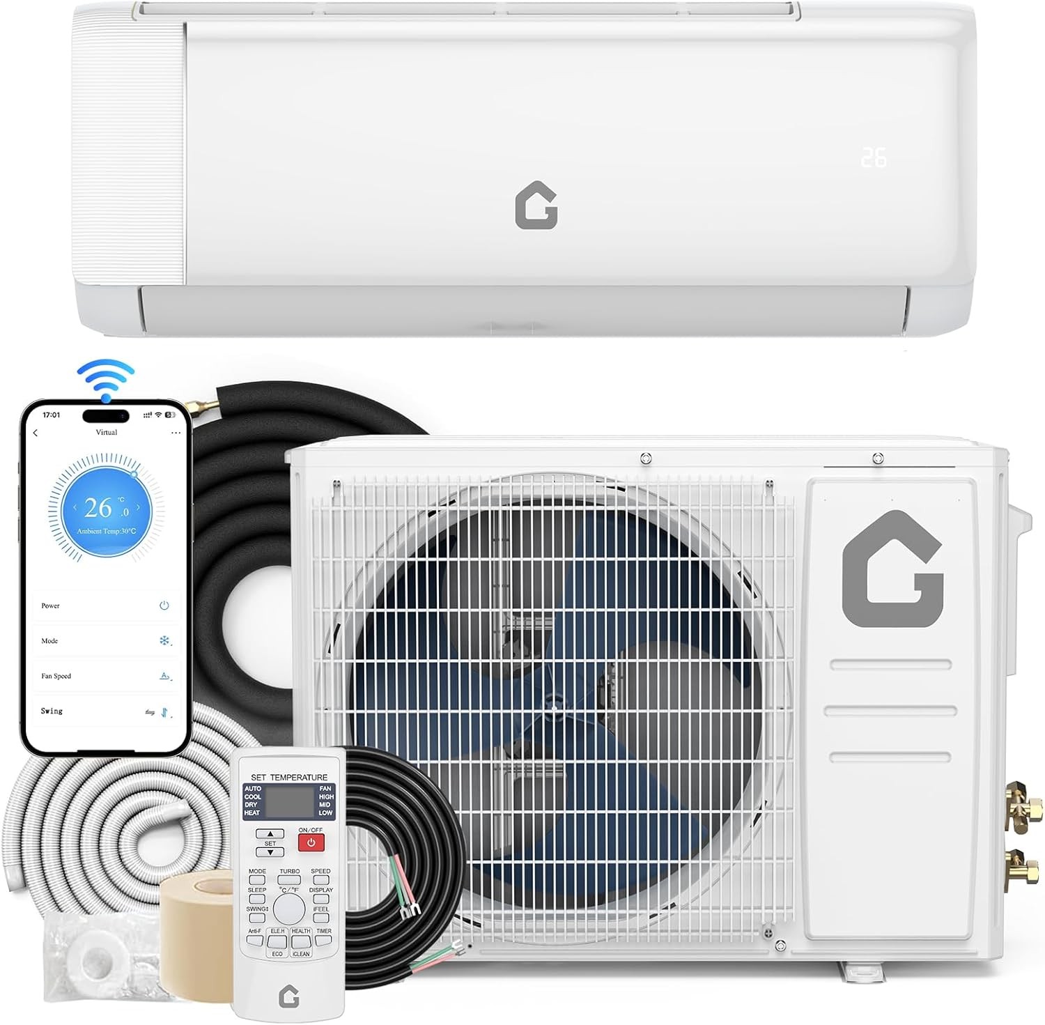 12000BTU,18.5 SEER2 230V Mini Split Air Conditioner & Heater,WiFi,Remote Control