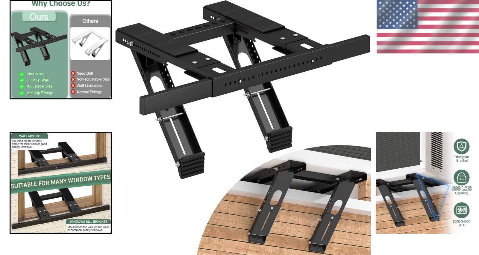 Robust No-Drill AC Support Bracket for Single/Double-Hung Windows, Easy Install