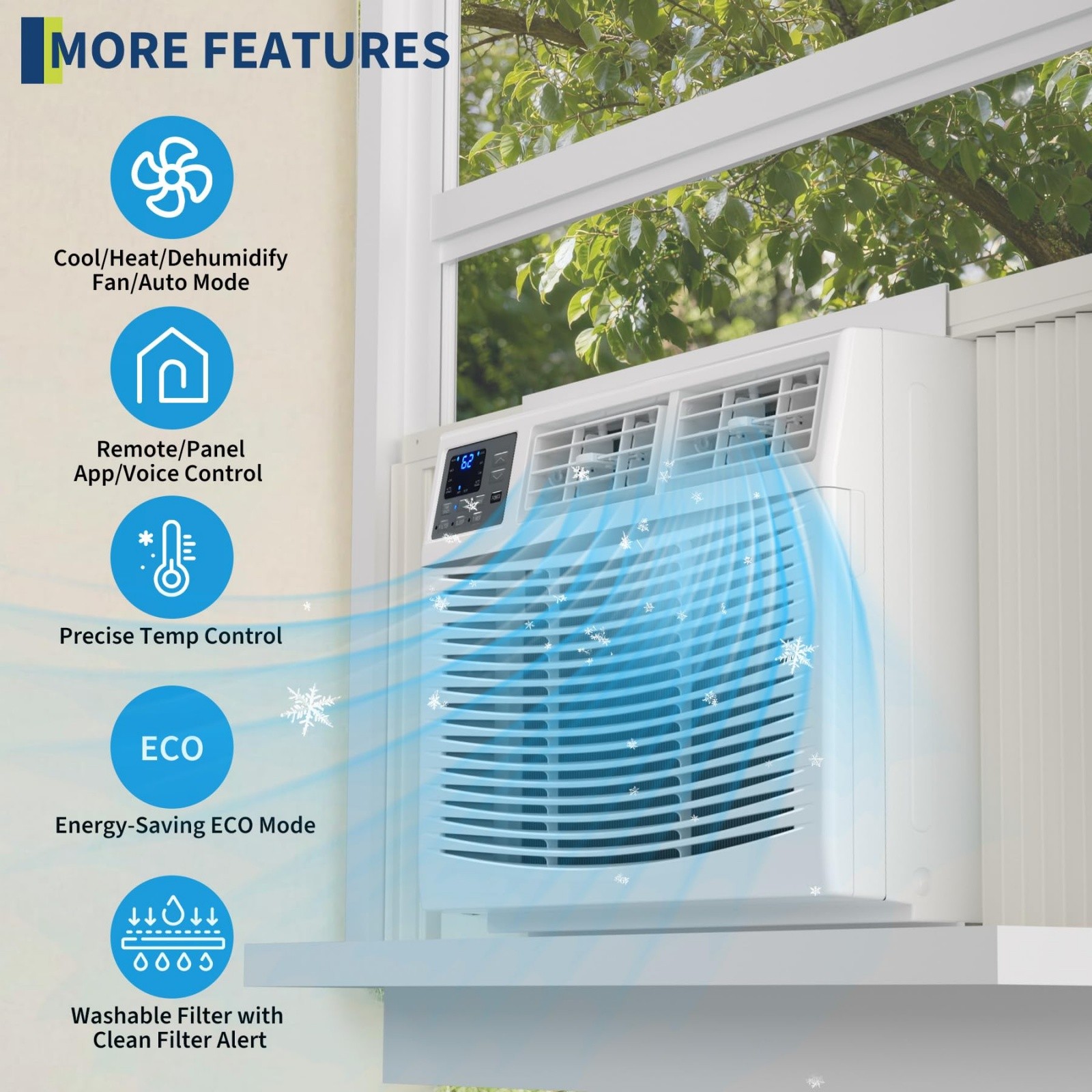 ✅8000 BTU Window Air Conditioner with Heater WiFi Smart Window AC Unit 350 Sq