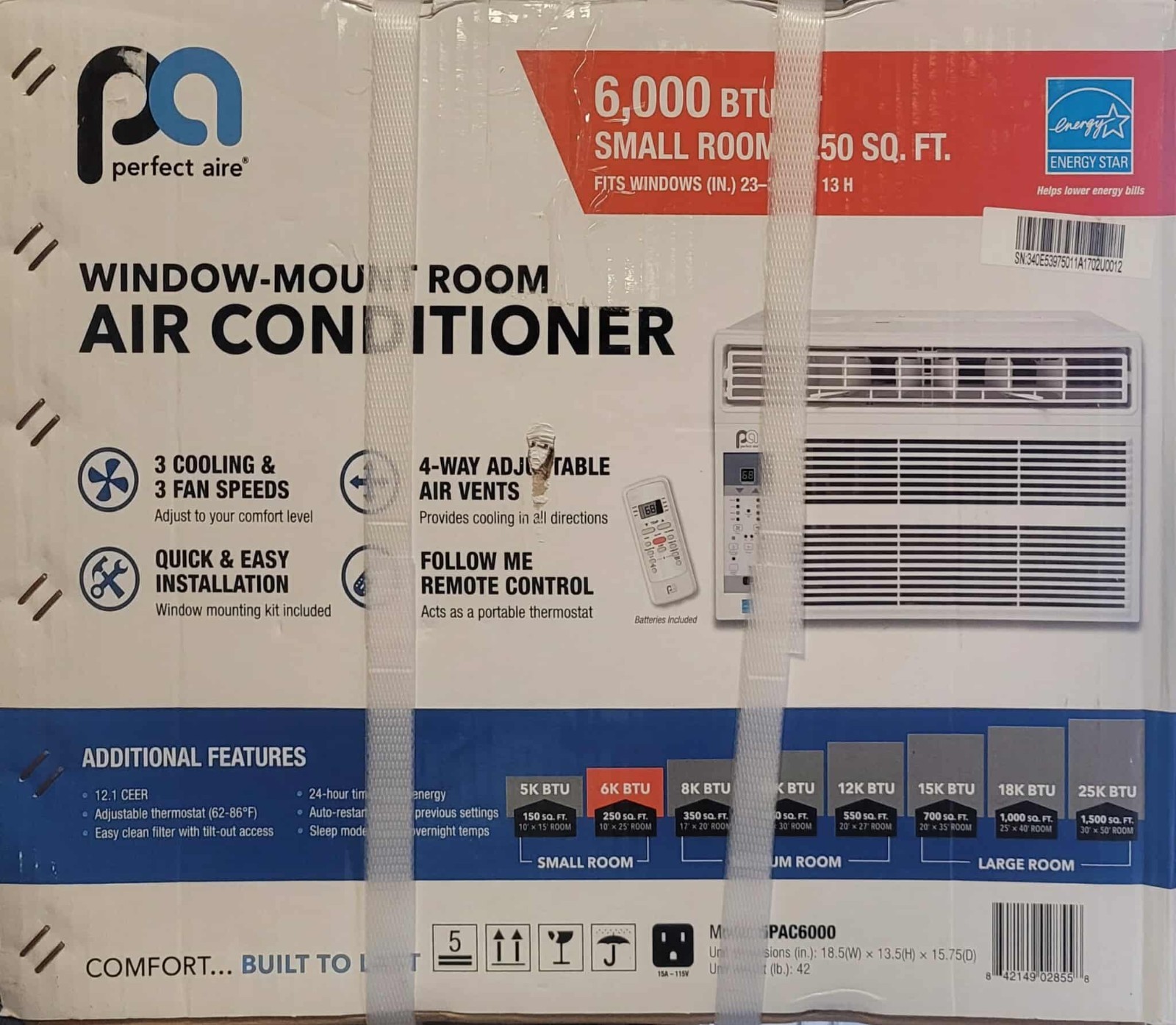 Perfect Aire 5PAC6000 6000 BTU Energy Star Window Air Conditioner w/Remote *NEW*