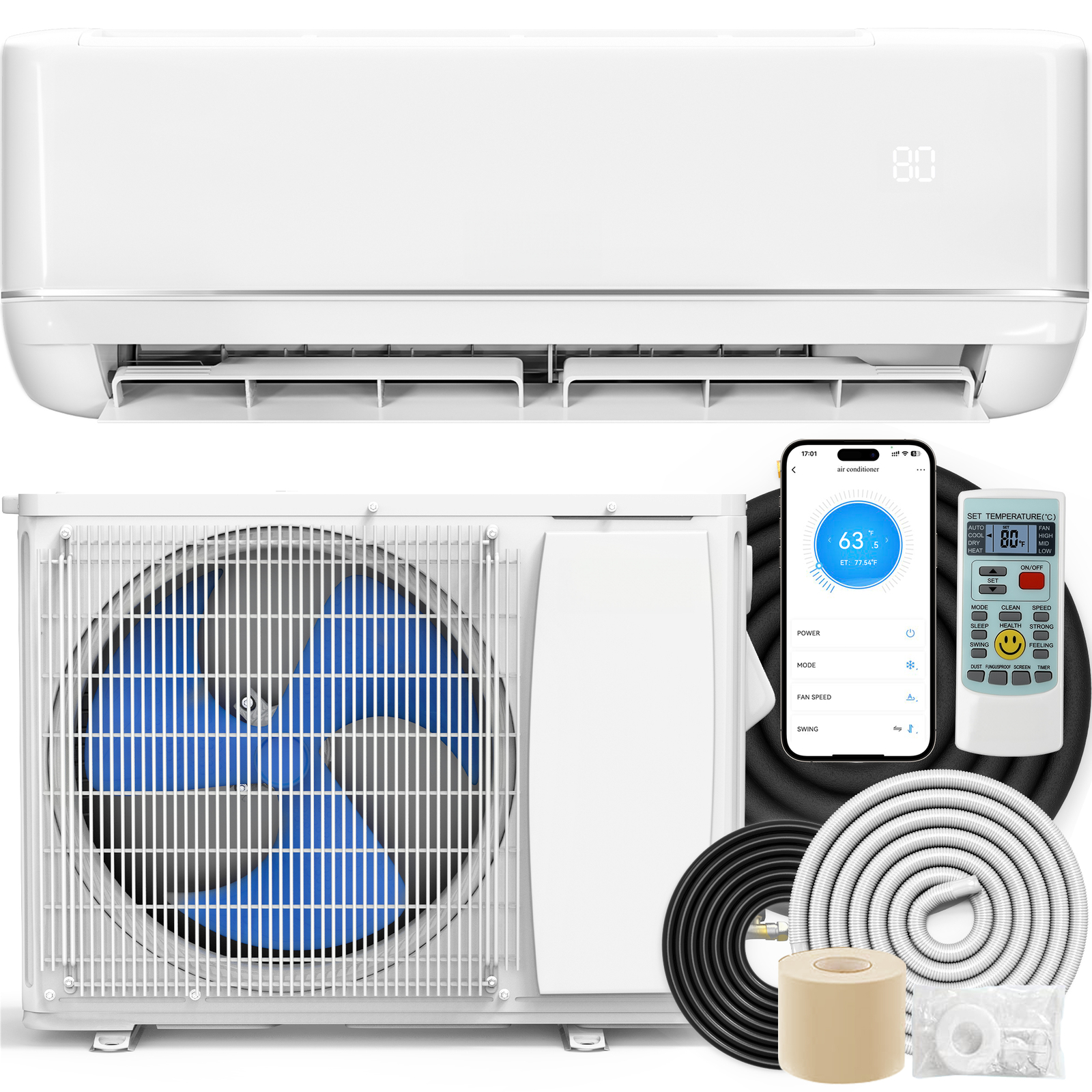 Oaurkea 12k BTU Mini Split Air Conditioner Heat Pump System 21 SEER 220V Wifi