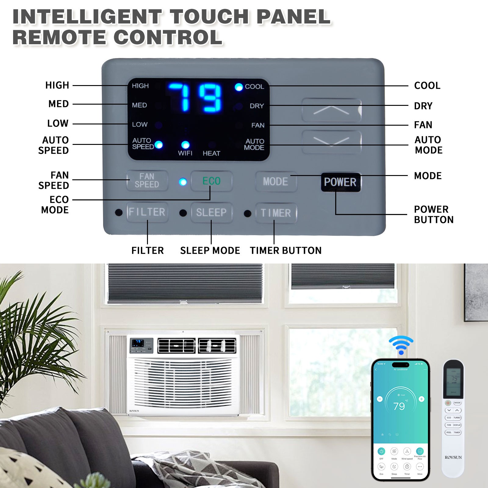 18000 BTU Air Conditioner Window Unit with Heat,Timer, Remote Control 230/208V