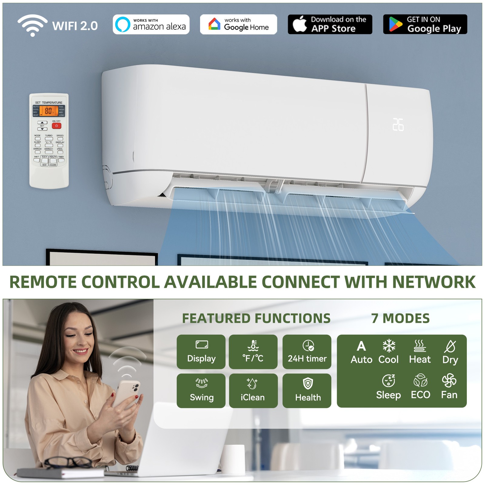 12000 BTU Mini Split AC – 20 SEER2 115V Ductless Cools Up to 750 Sq. Ft