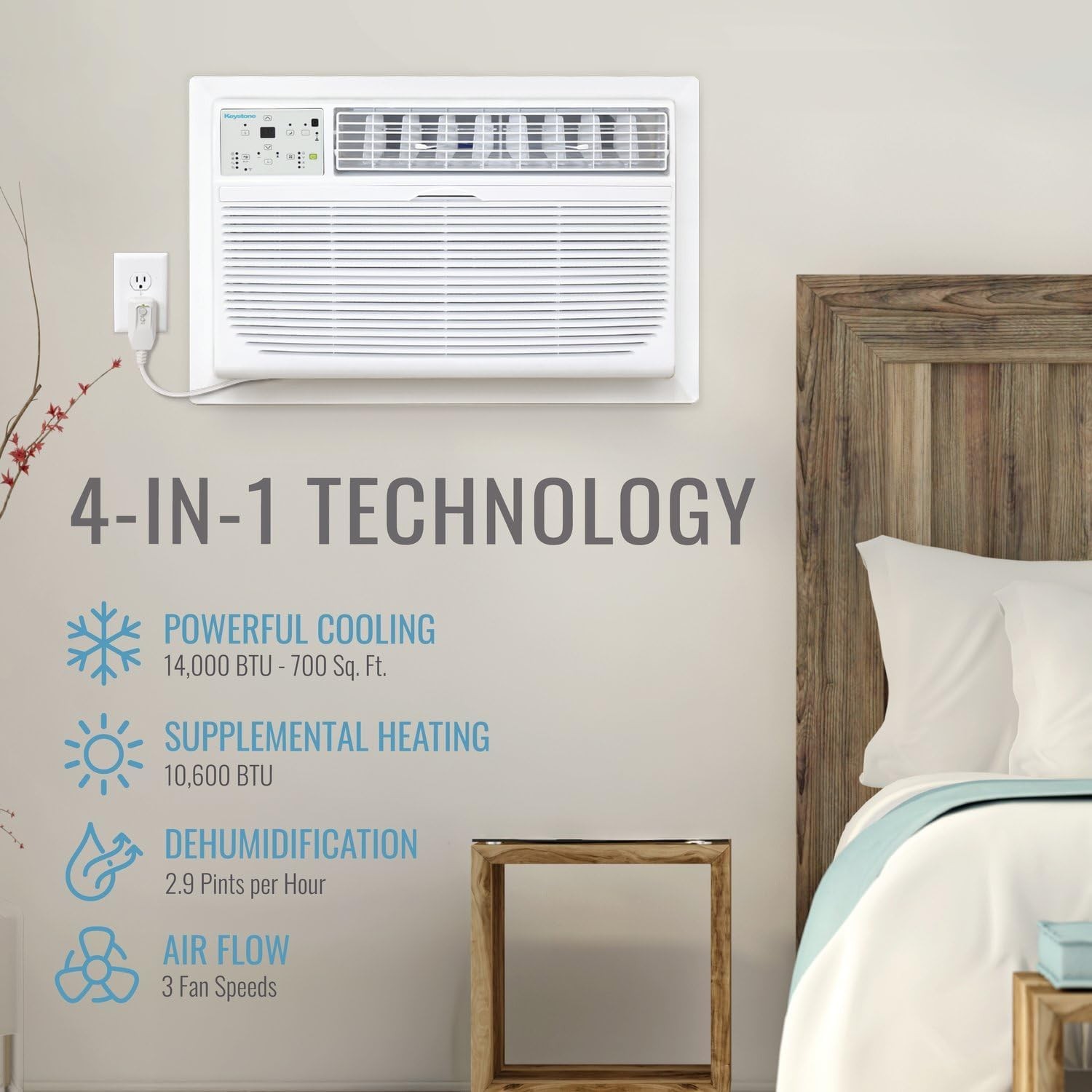 Keystone 14,000 BTU Wall Mounted Air Conditioner Supplemental Heat Dehumidifier