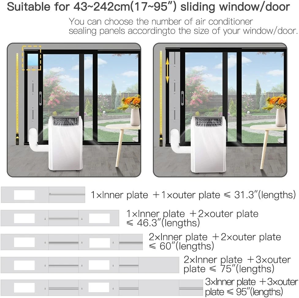 95″ Sliding Door AC Vent Kit for Dual Hose Portable Air Conditioner with Screen