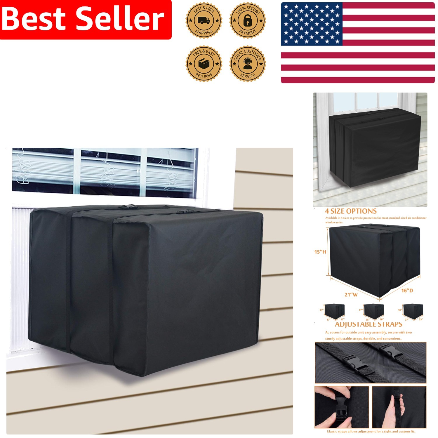 Window Air Conditioner Cover Small Waterproof 420D Polyester Outdoor Protection