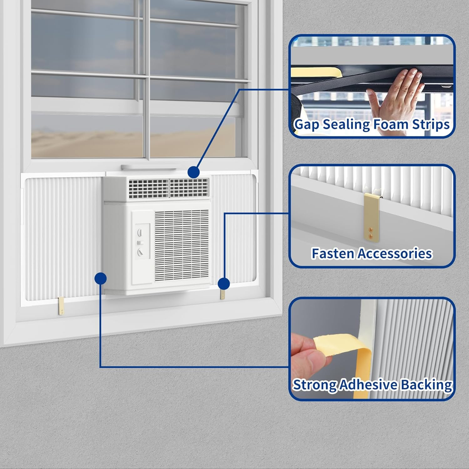 Window Air Conditioner Side Panel with Adjustable Frame, Universal Window AC Acc
