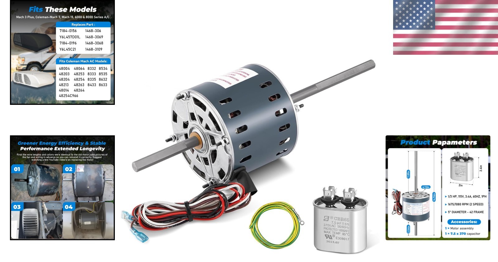 Carrier 7184-0156 Condenser Fan Motor 1/3 HP 115V Replacement