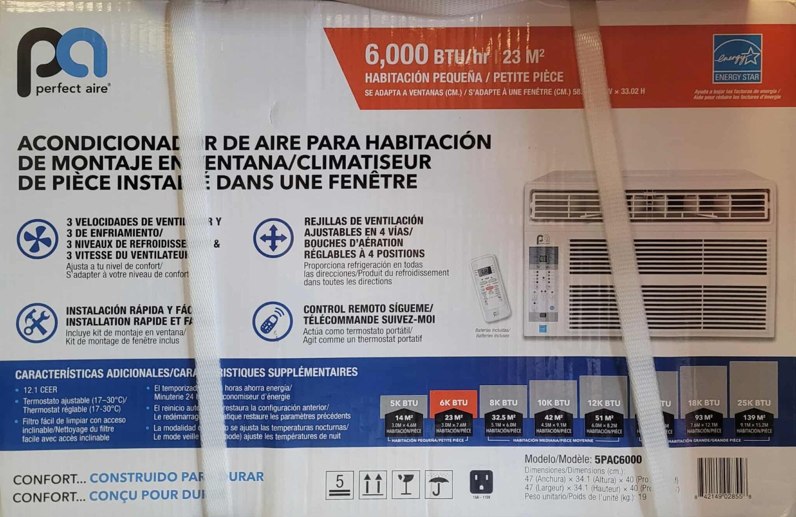 Perfect Aire 5PAC6000 6000 BTU Energy Star Window Air Conditioner w/Remote *NEW*
