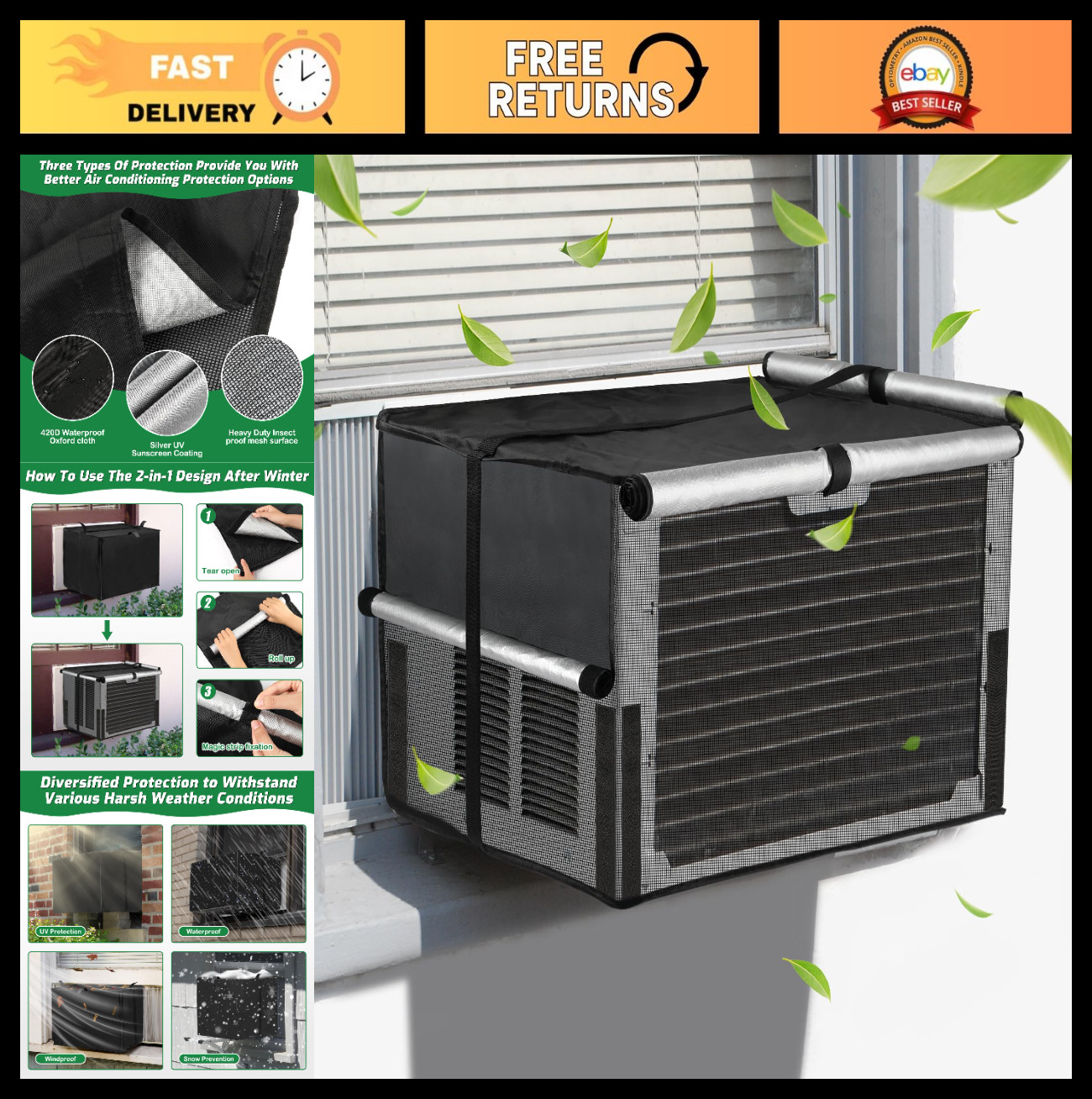 Outdoor Mesh Window Air Conditioner Cover – Waterproof, Dustproof, Insect Protec