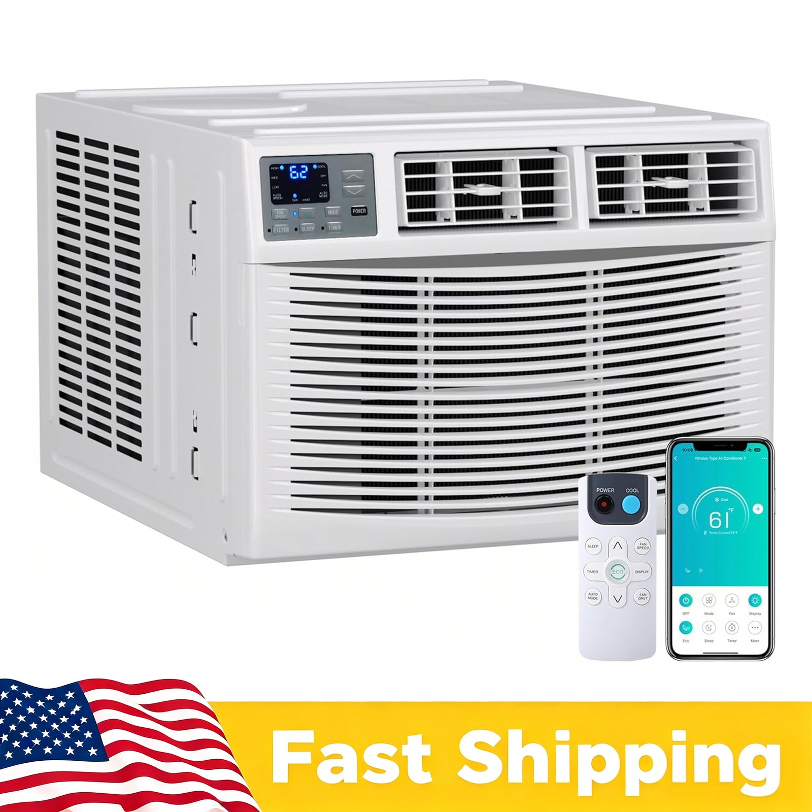 8000 BTU 115V Air Conditioner Window w/ Heat Window AC WIFI Remote App Control