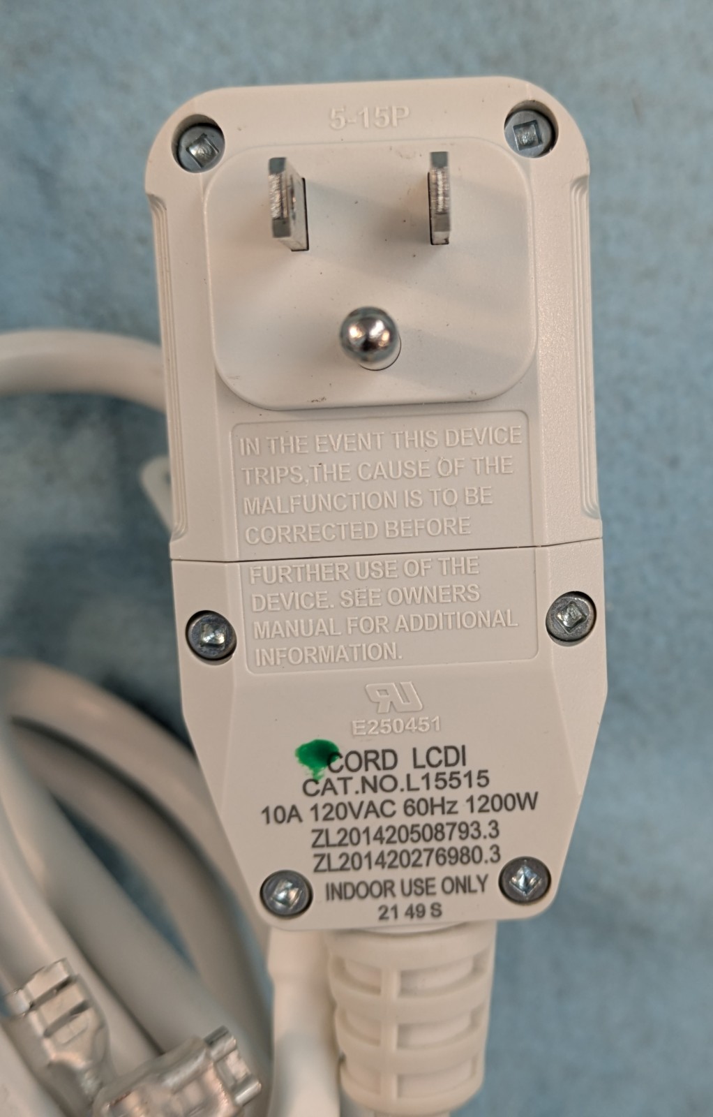 AIR CONDITIONER LCDI POWER CORD 120VAC, 10A, 1200W