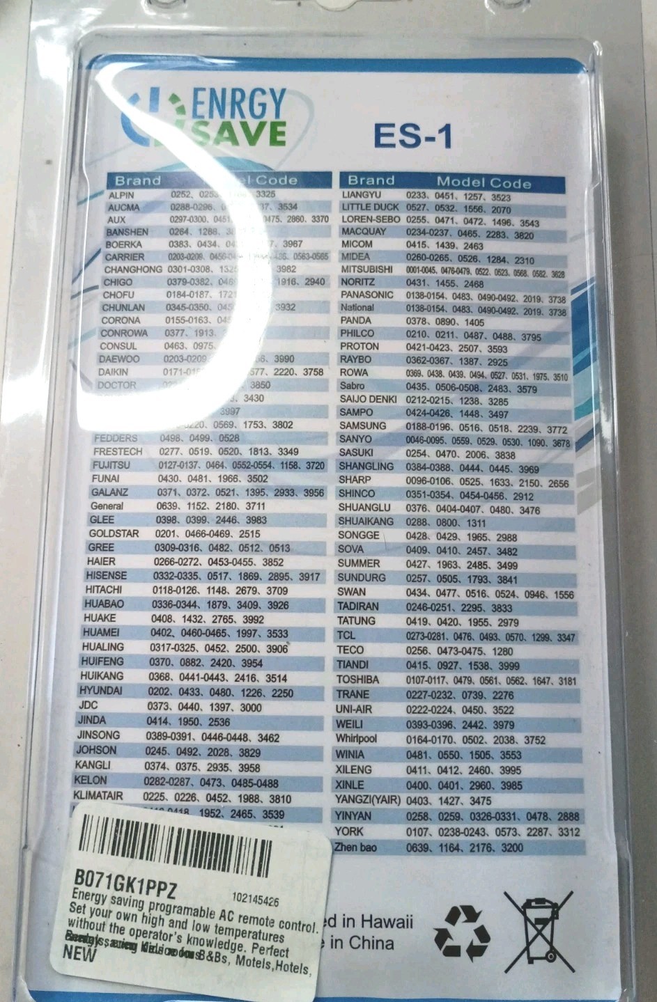 Enrgy Save ES-1 Universal Energy Saving Computerized Remote for Window/Wall Air