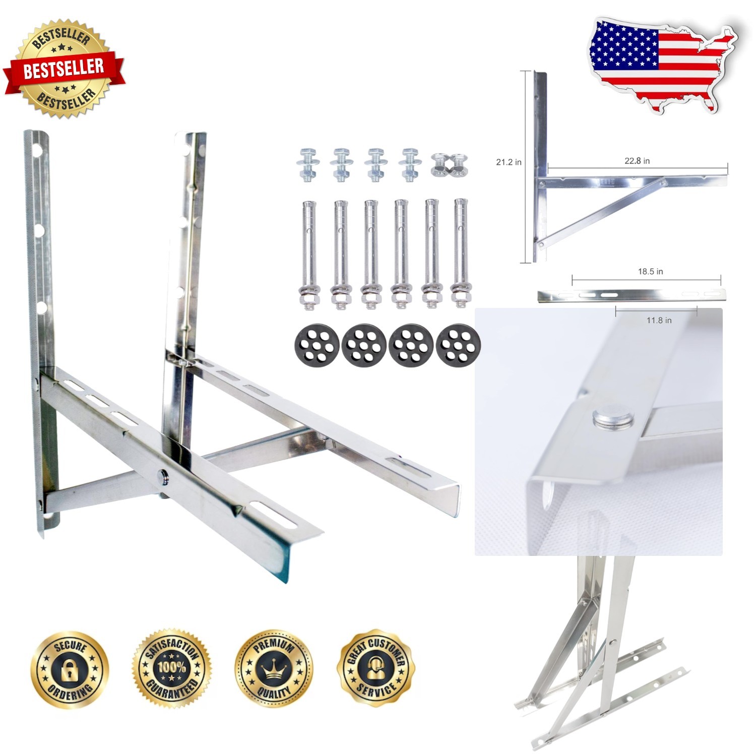 Heavy Duty Stainless Steel AC Wall Mount Bracket 9000-36000 BTU Mini Split