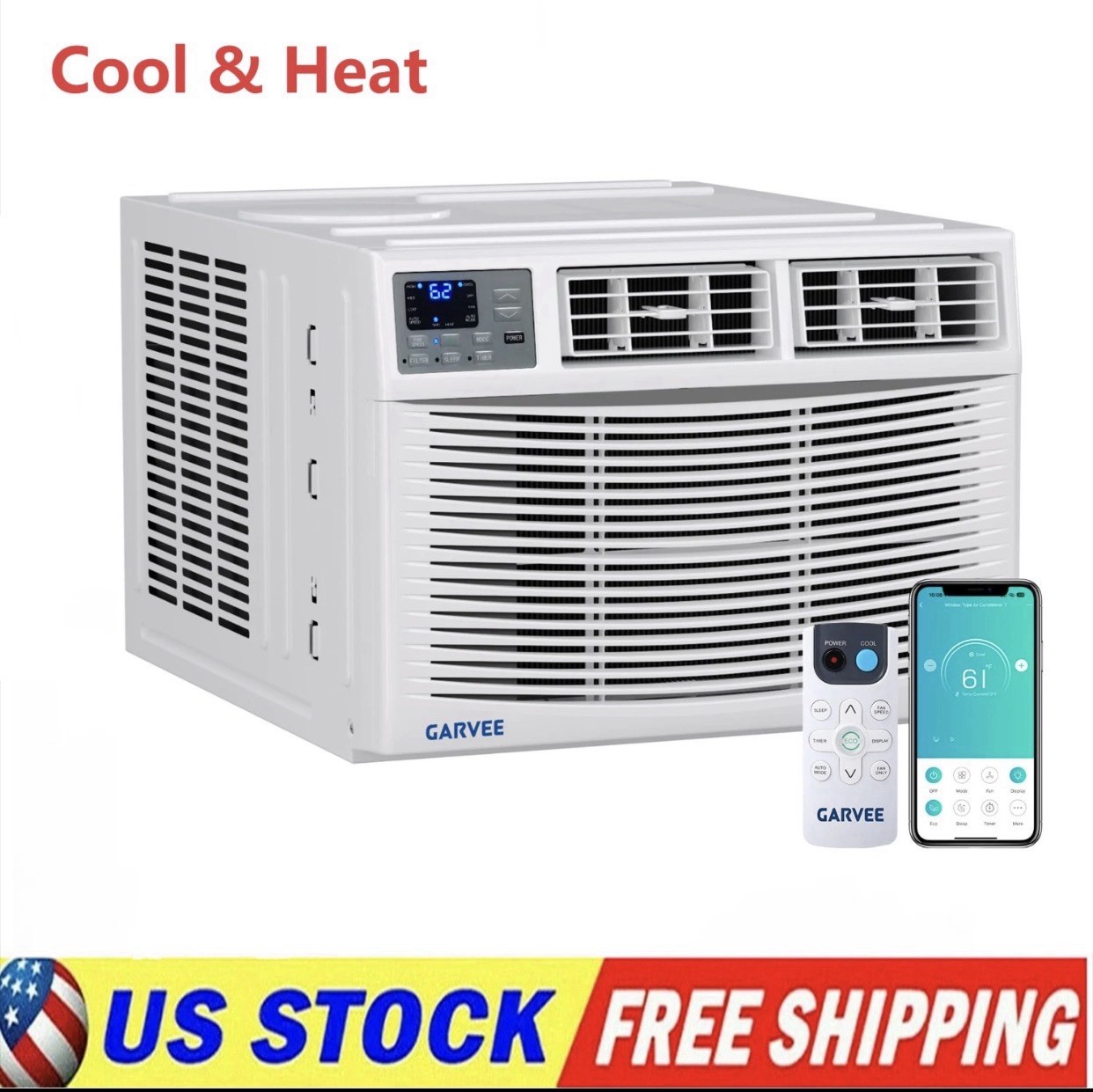 8,000 BTU Heat and Cool Window Air Conditioner w/ Wifi, Remote Control 350 sq.ft