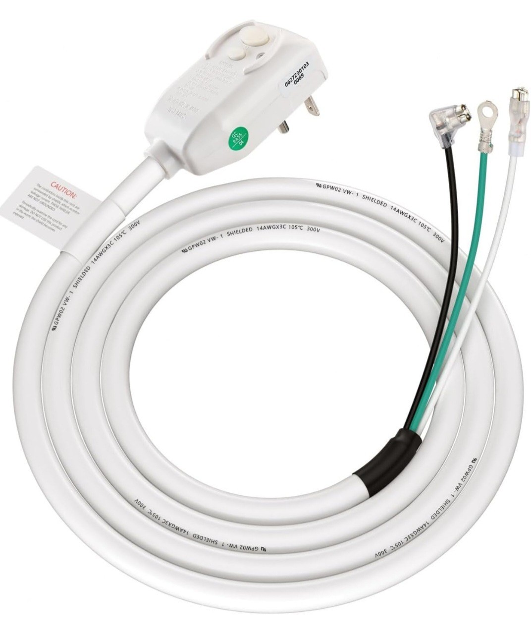AC 6.5 FT LCDI Replacement Power Cord GPL5-10-1 120VAC 10A 1200W NEMA 5-15P New
