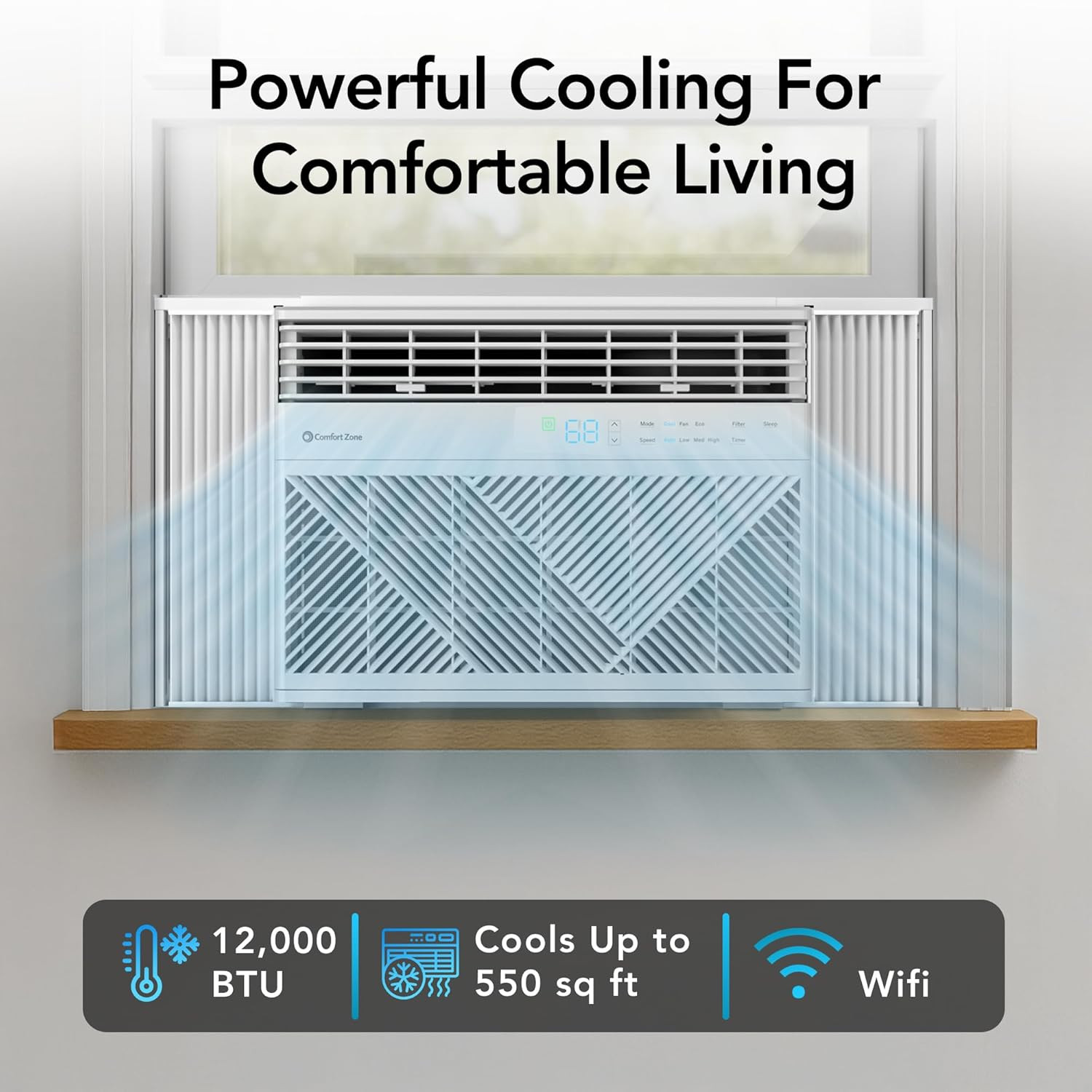 Window Mounted Smart Wi-Fi Room Air Conditioner with Remote Control, 12,000 BTU,