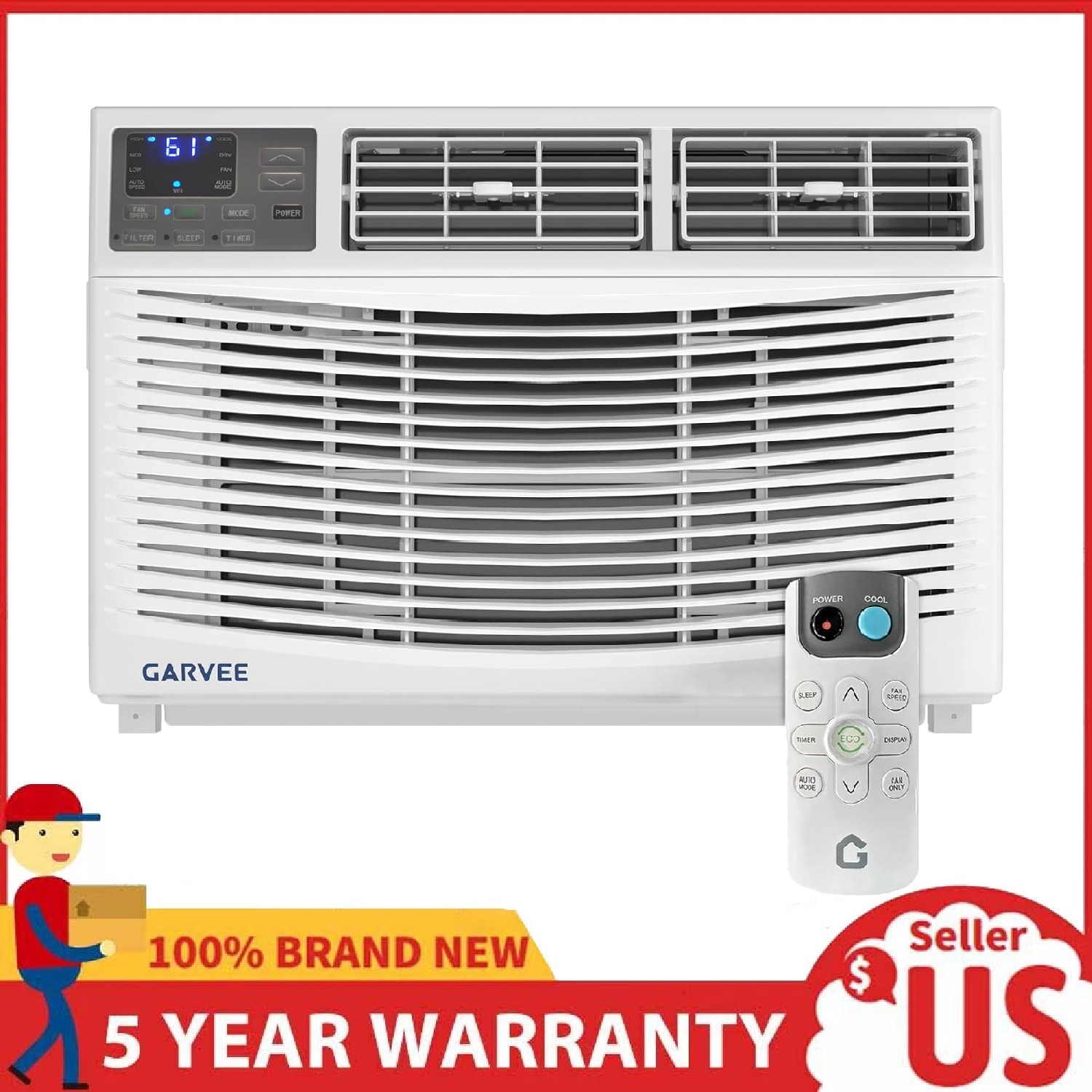 12000 BTU Window Air Conditioner & Remote Control 550 Sq.Ft. for Bedroom Office