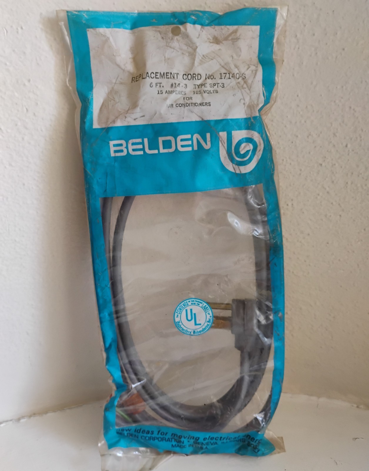 Vintage New Old Stock Belden Replacement 6ft Cord #17140-S 125 Volts Three Wires