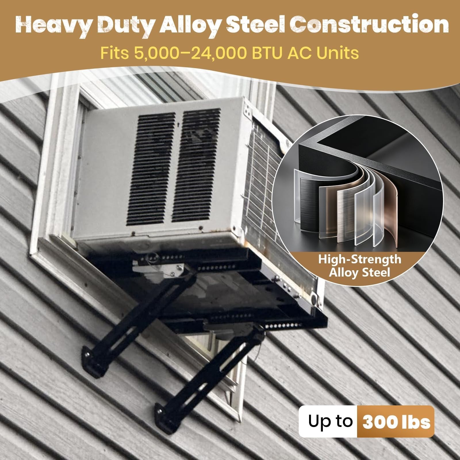 Adjustable Window AC Bracket – No Drill Installation, Extra Large Range, 300 lbs