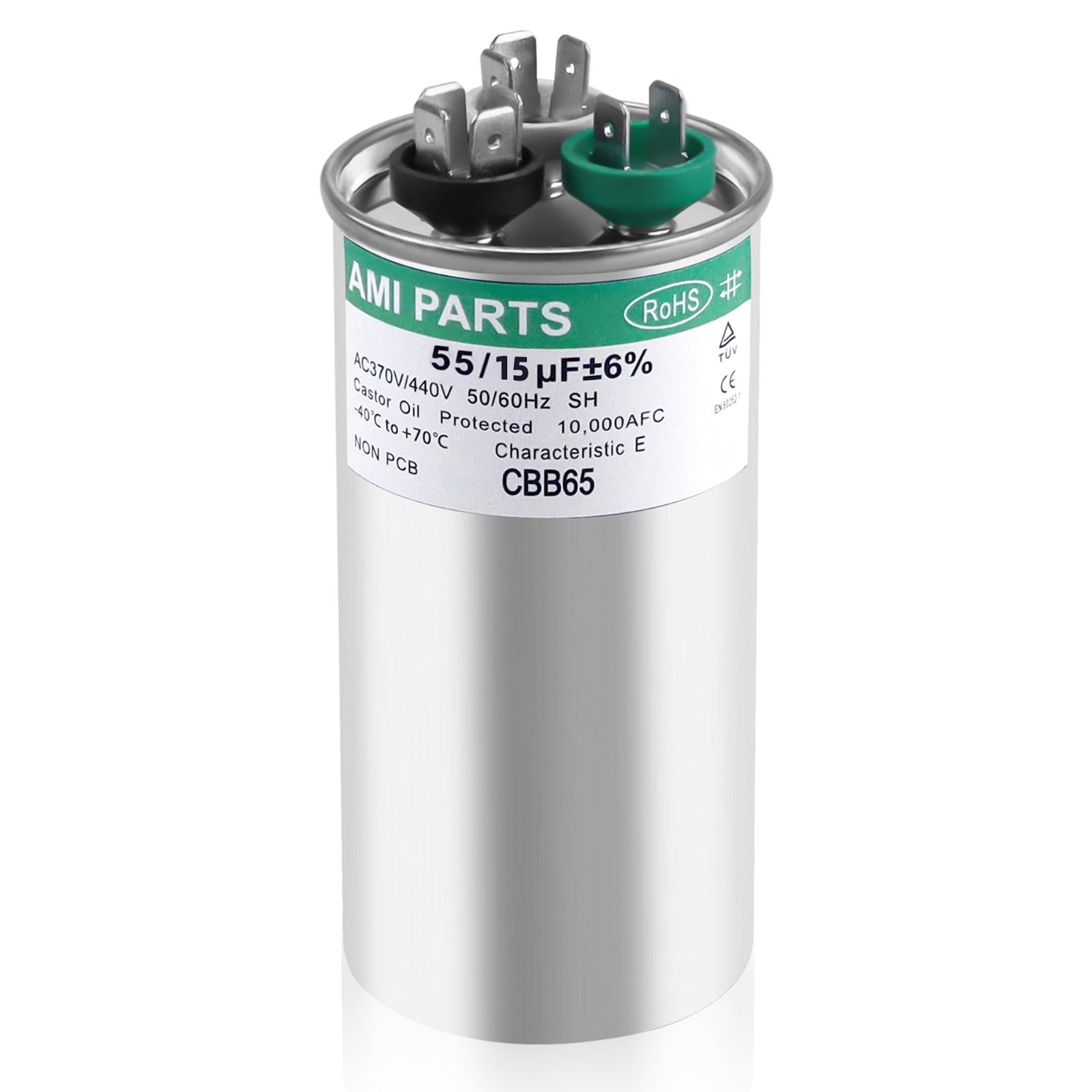 Dual Run Capacitor 55/15 uF ±6% 370/440 VAC for Heat Pump, AC, Condenser Fan