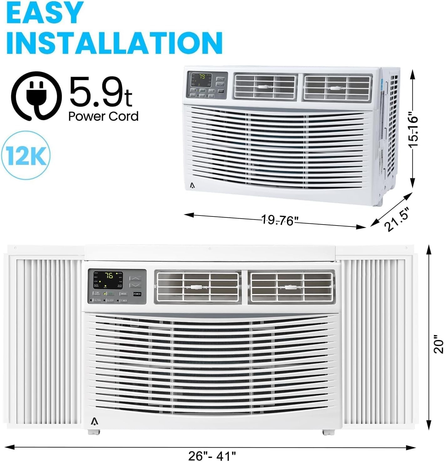 6000-12000 BTU Window Air Conditioner AC Unit w/without WiFi App Remote Control