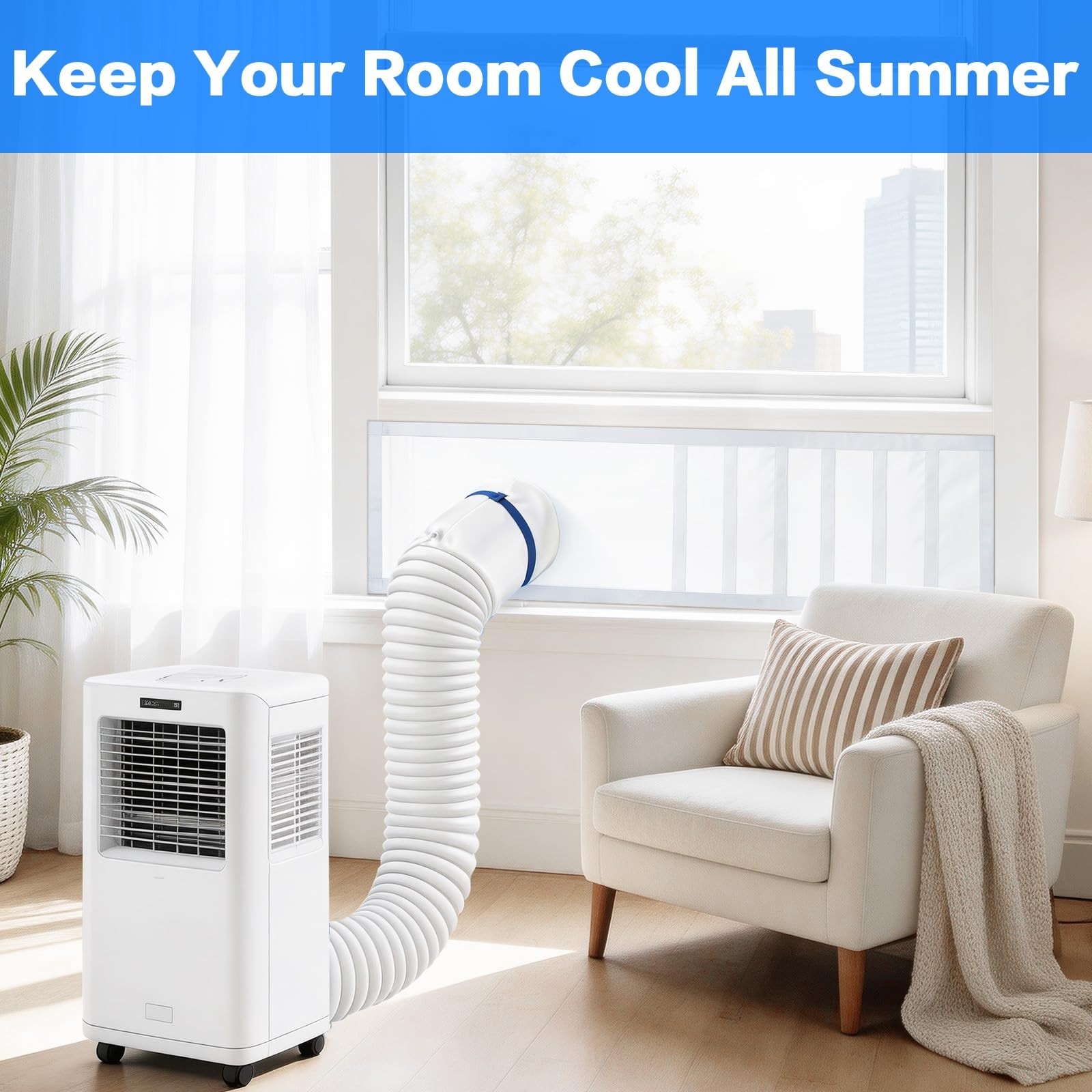 Portable Air Conditioner Window Vent Kit, Adjustable Seal for 5″/6″ Hoses, Water