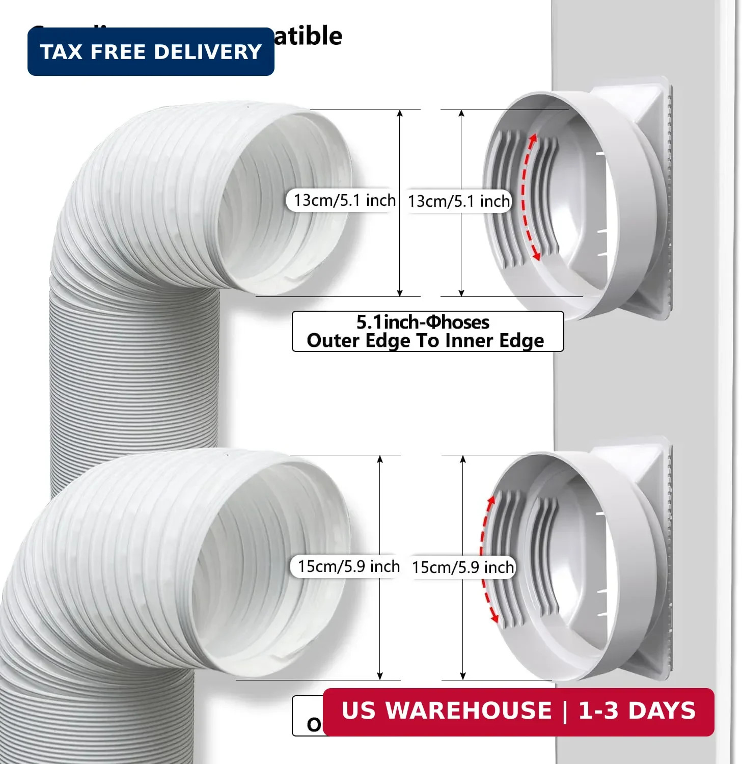 Dual Hose Portable Air Conditioner Window Vent Kit 26-62″ Adjustable with 2 Univ