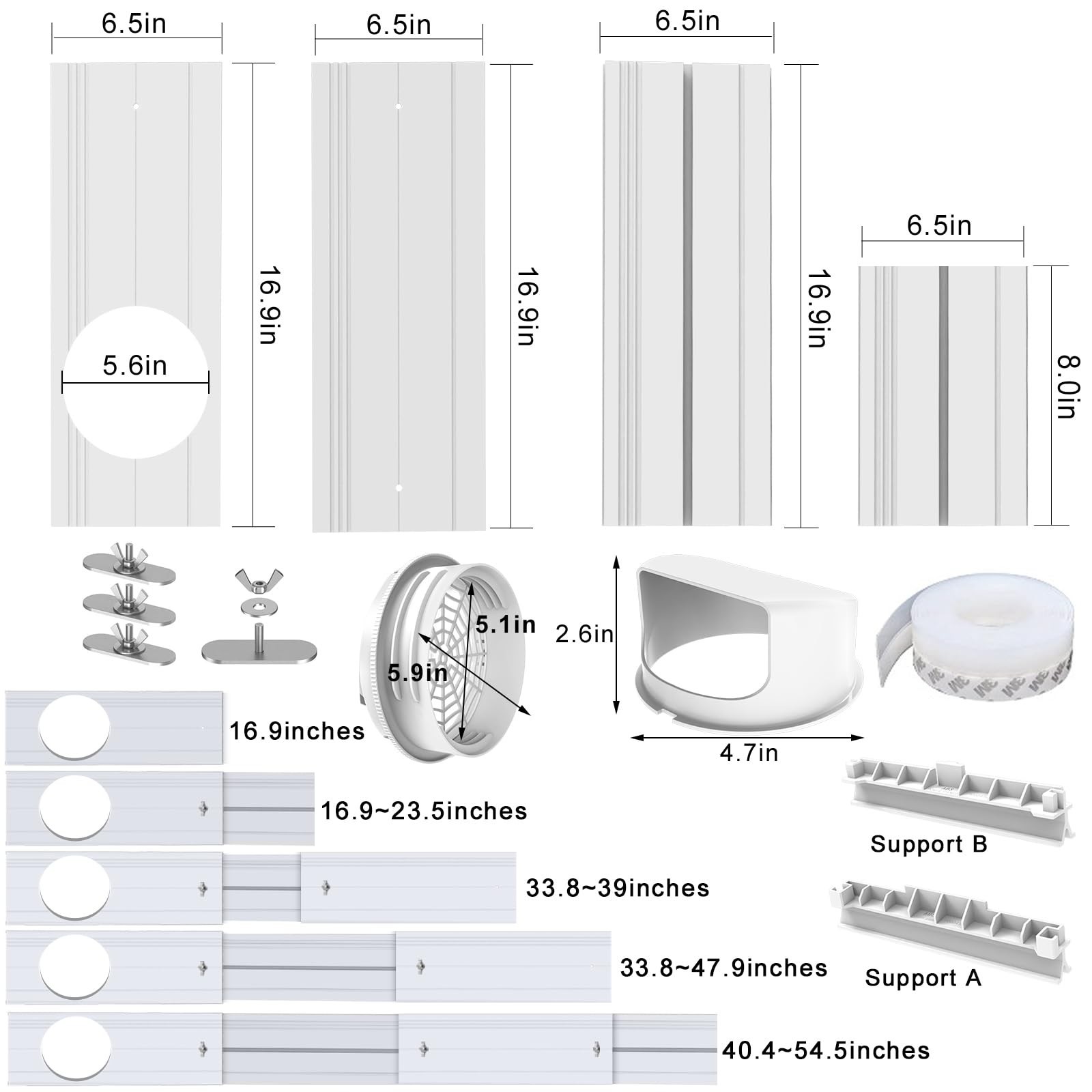 Universal Portable Air Conditioner Window Vent Seal Kit for 5.1″/5.9″ Hose, 4 Pl