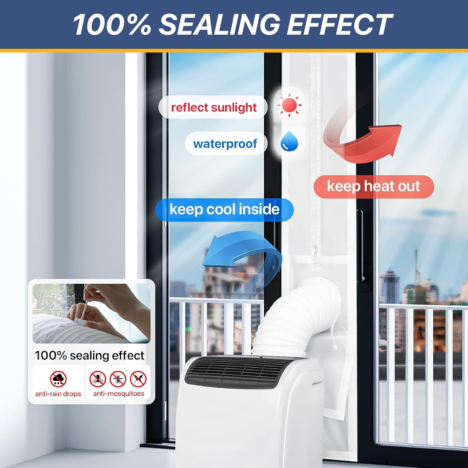 Effective Dual Hose AC Vent Kit – 100% Sealing Sliding Door Seal 10×91 Inch