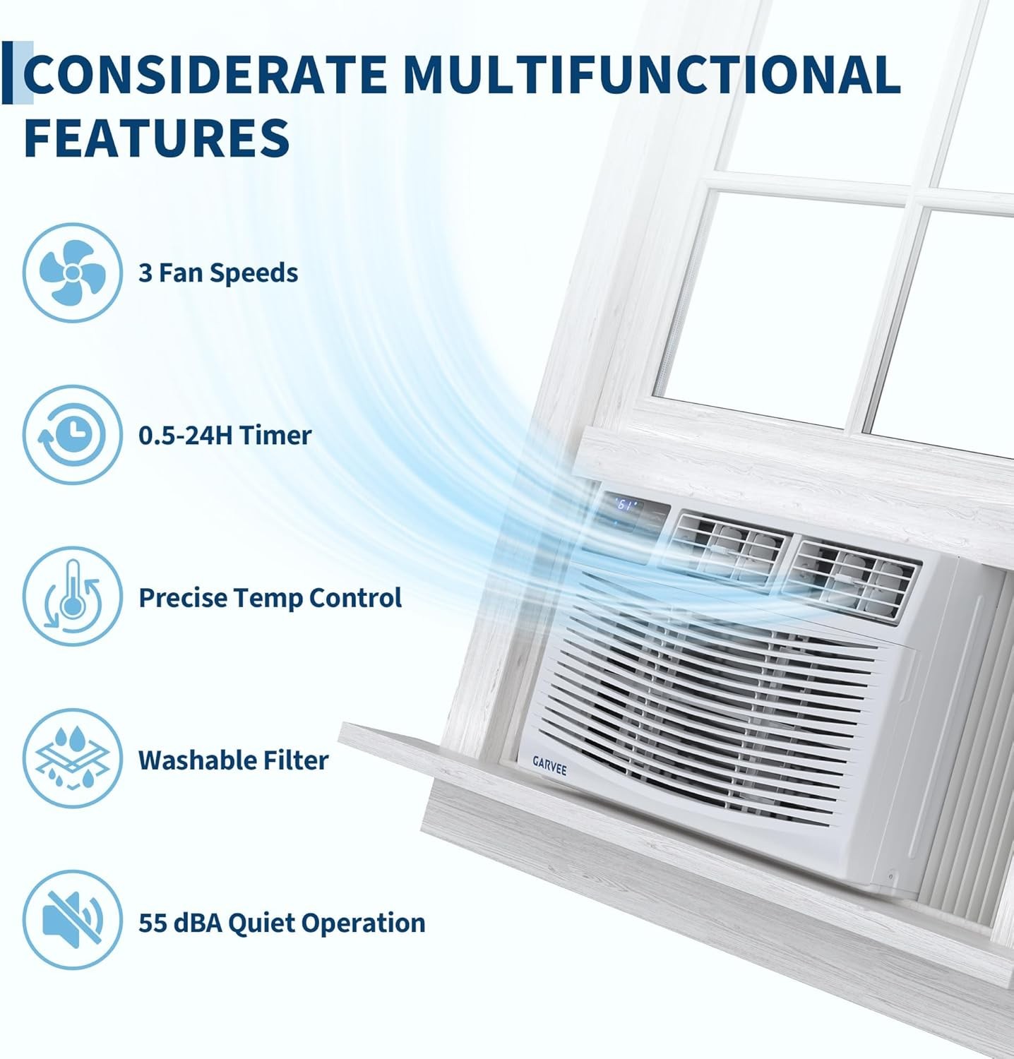 10000 BTU Window Air Conditioner Cooling Fan Remote Control Timer 450 sq.ft US