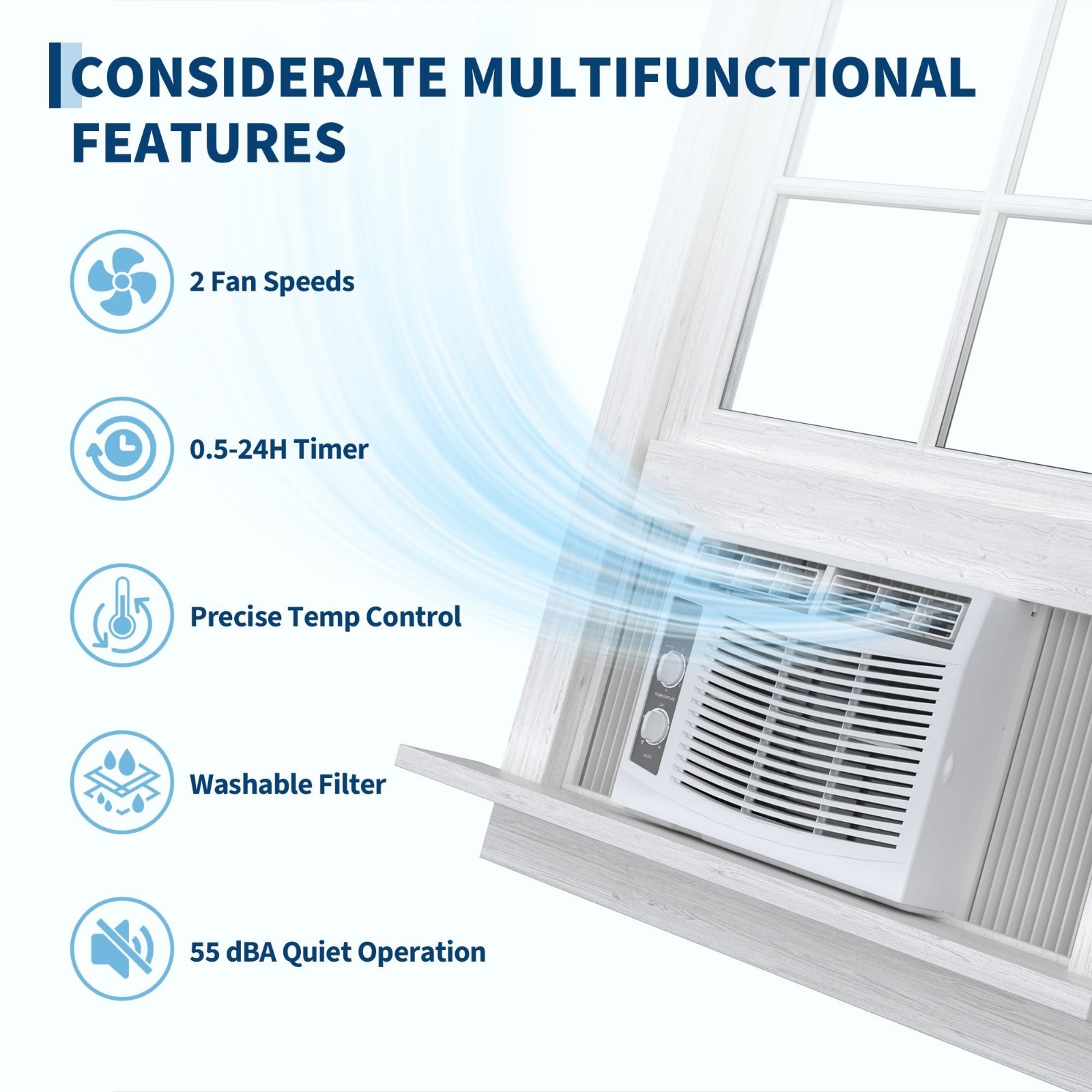5000 BTU Window Air Conditioner – Cools 150 Sq. Ft, Quiet, 3 Speeds, Easy Instal