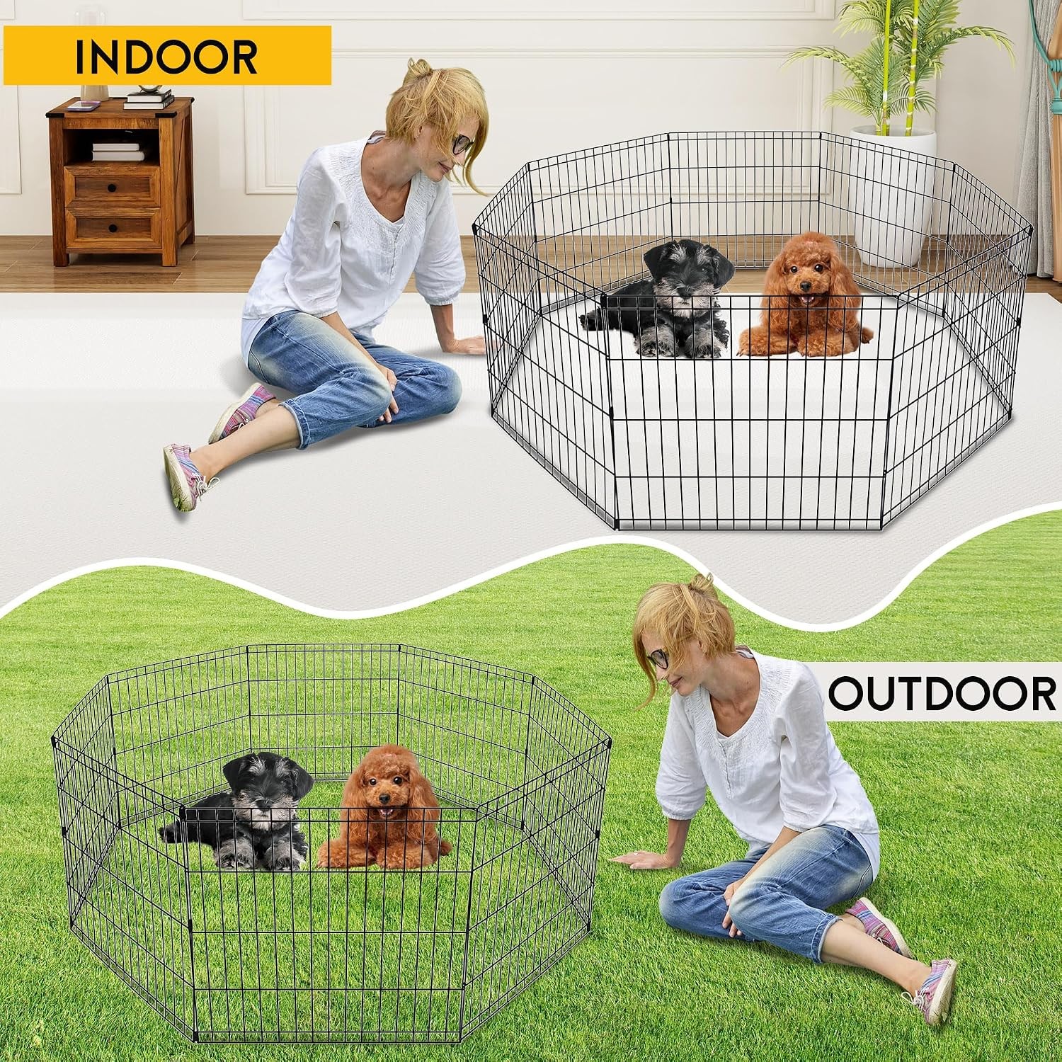 FDW 24 Inch Dog Pen 8 Panel Dog Playpen Indoor Outdoor Metal Puppy Pet Fence Por