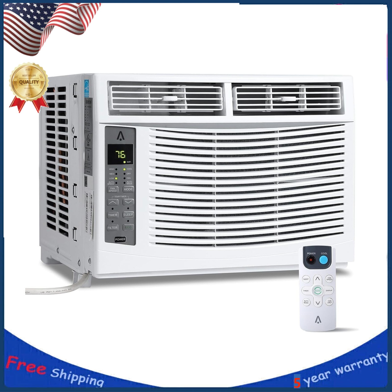 6000 BTU Smart Window Air Conditioner 115V Fast Cooling Energy Saving Dehumidify
