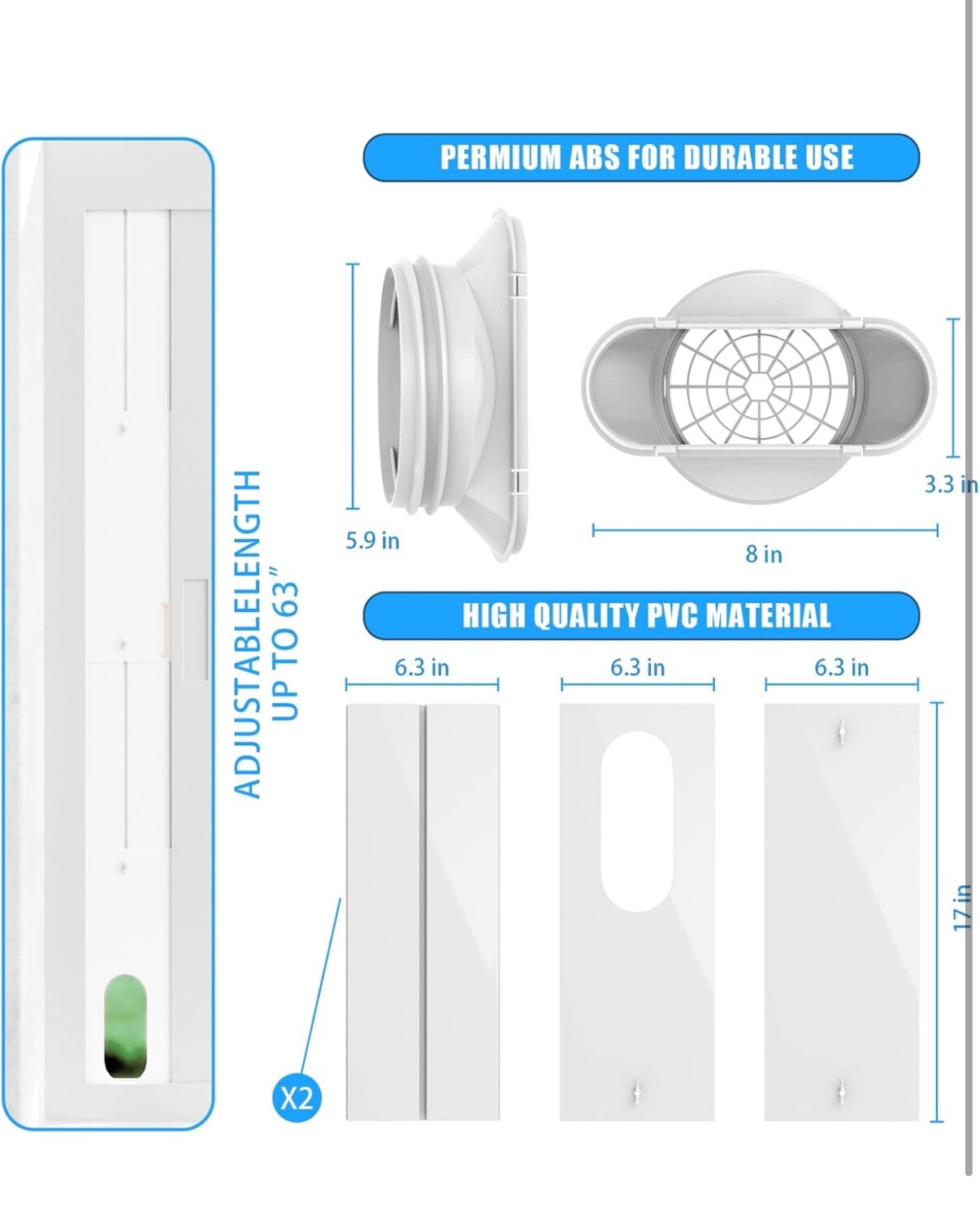 Portable Air Conditioner Window Vent Kit 5.9” Exhaust Hose Sealing Tape